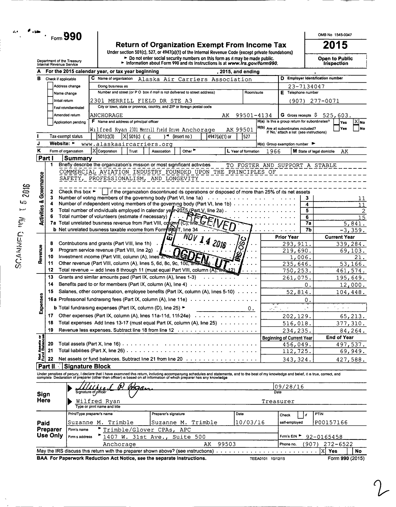 Image of first page of 2015 Form 990O for Alaska Air Carriers Association