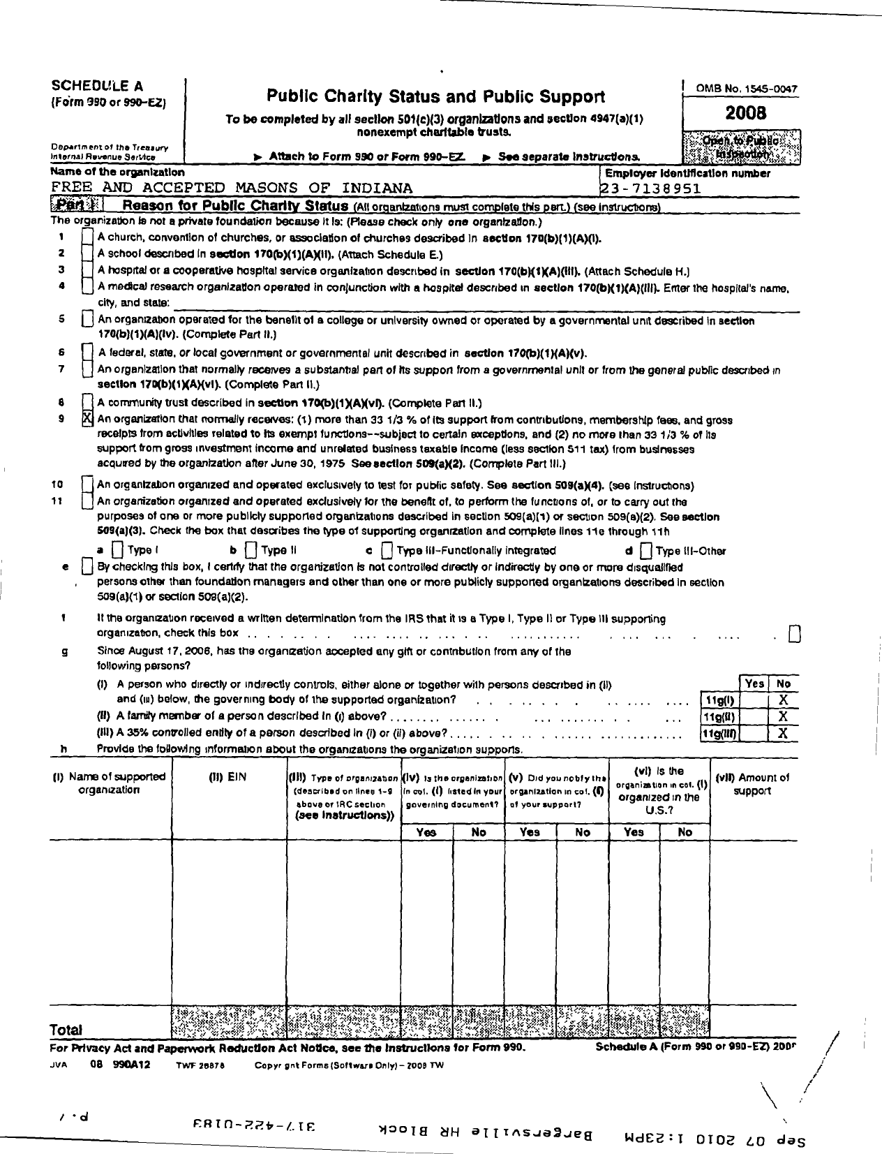 Image of first page of 2008 Form 990R for Free & Accepted Masons of Indiana - 317 Nineveh Lodge