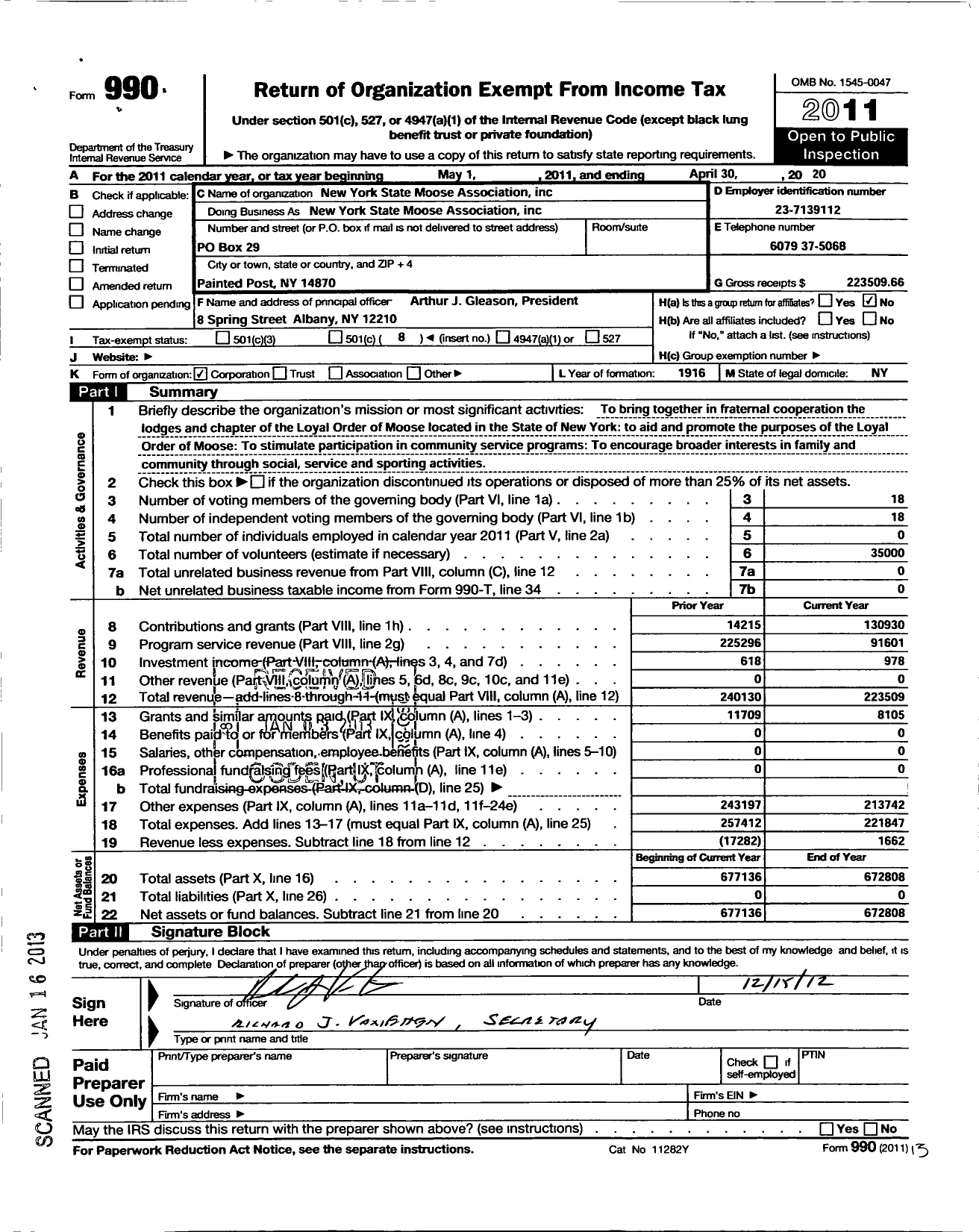 Image of first page of 2019 Form 990O for New York State Moose Association