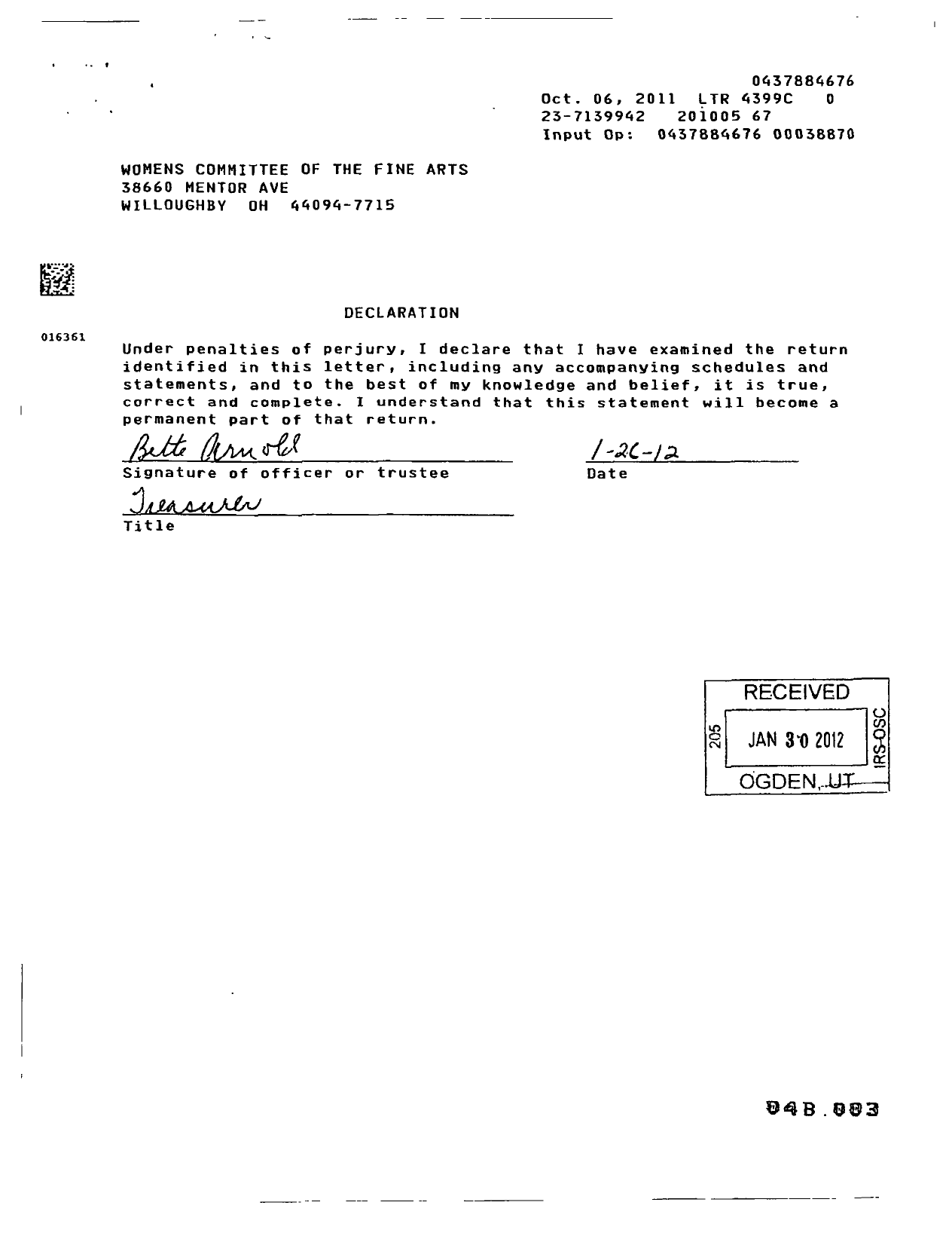 Image of first page of 2009 Form 990ER for Womens Committee of the Fine Arts