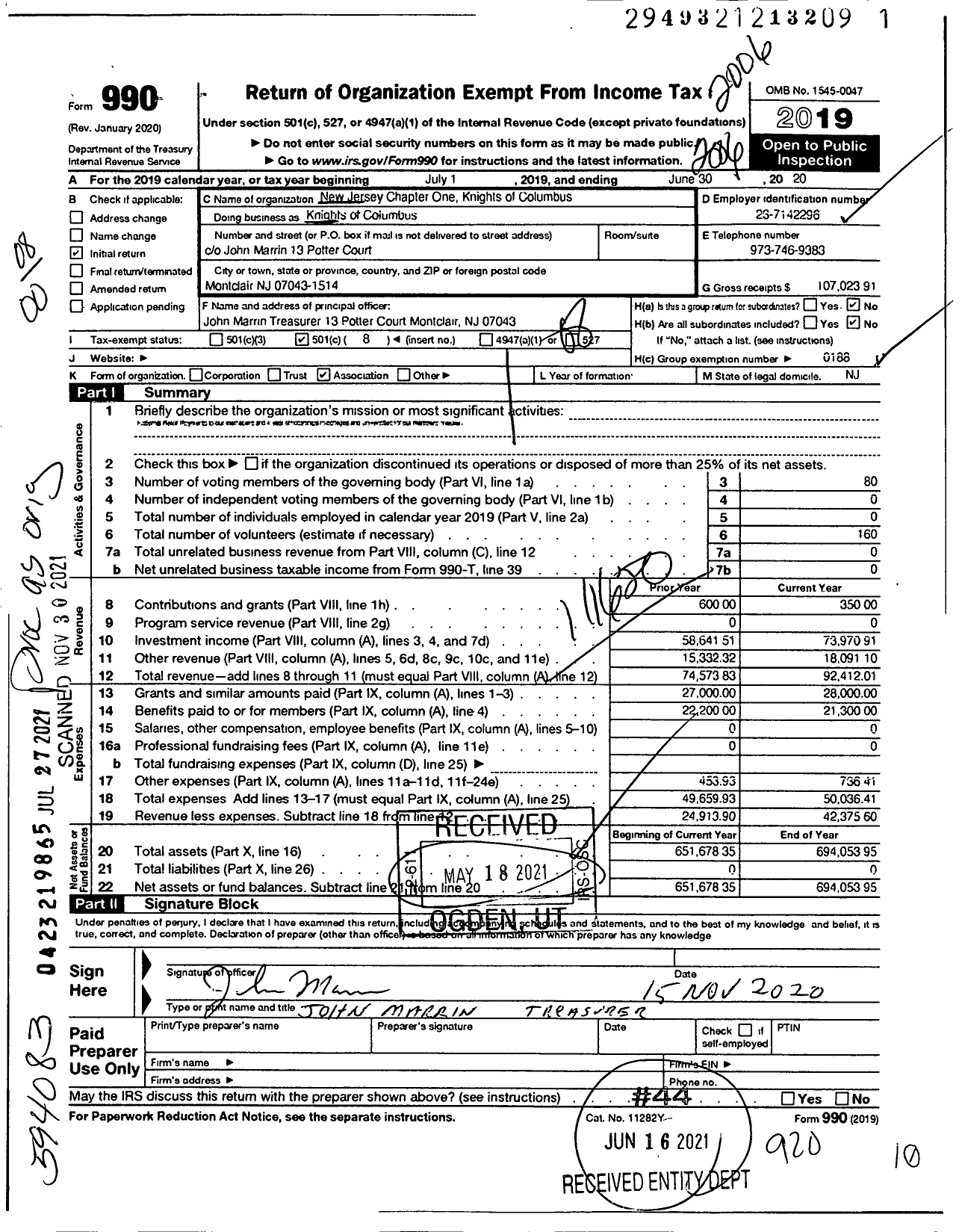 Image of first page of 2019 Form 990O for Knights of Columbus - Knights of Columbus