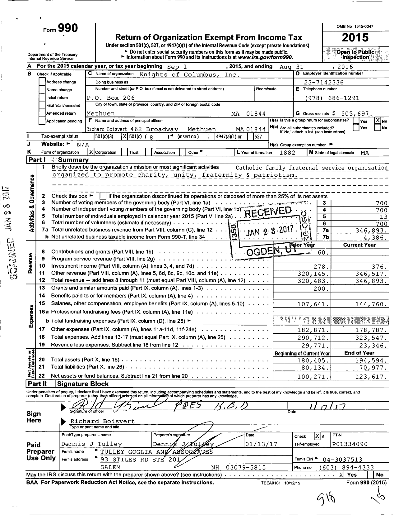 Image of first page of 2015 Form 990O for Knights of Columbus