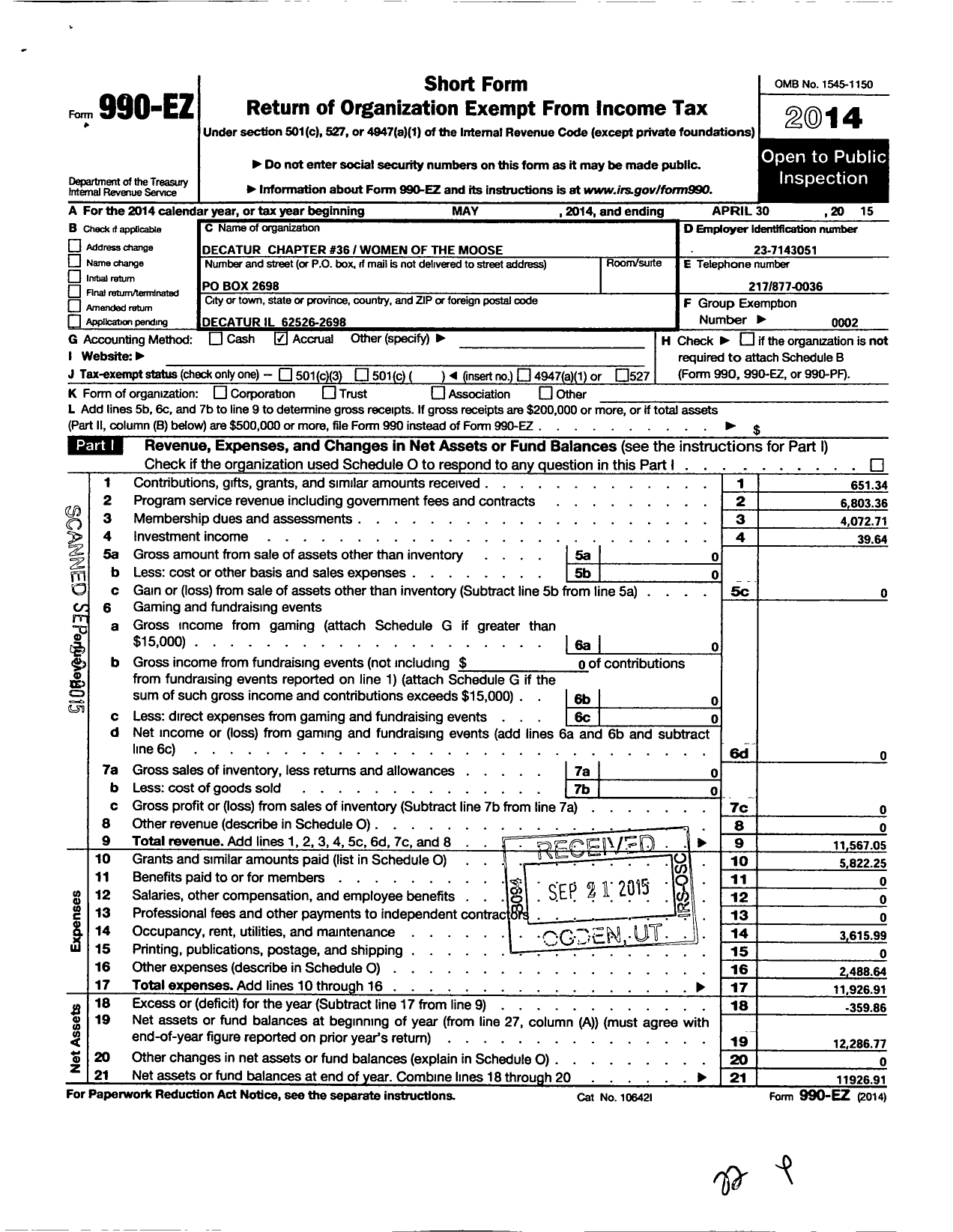 Image of first page of 2014 Form 990EO for Loyal Order of Moose - 36