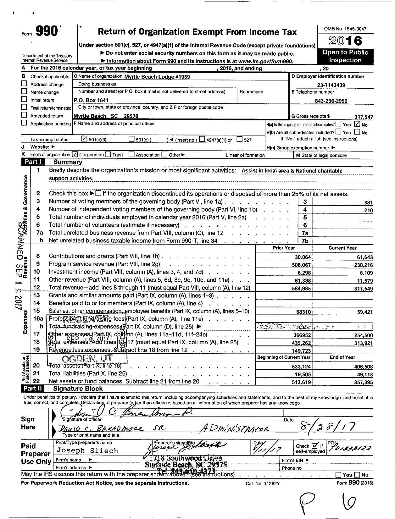 Image of first page of 2016 Form 990 for Loyal Order of Moose - 1959