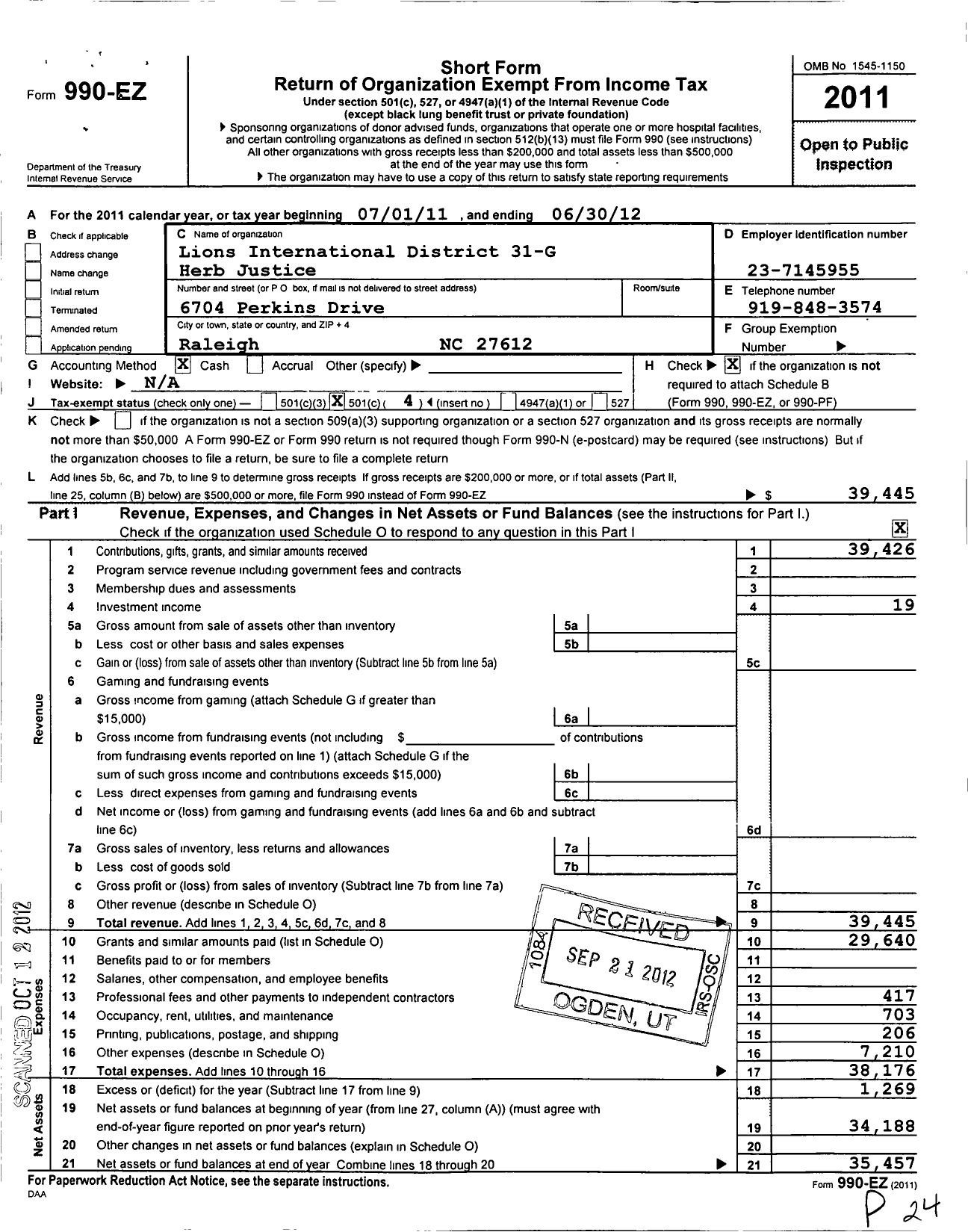 Image of first page of 2011 Form 990EO for Lions Clubs - 65772 31 G District