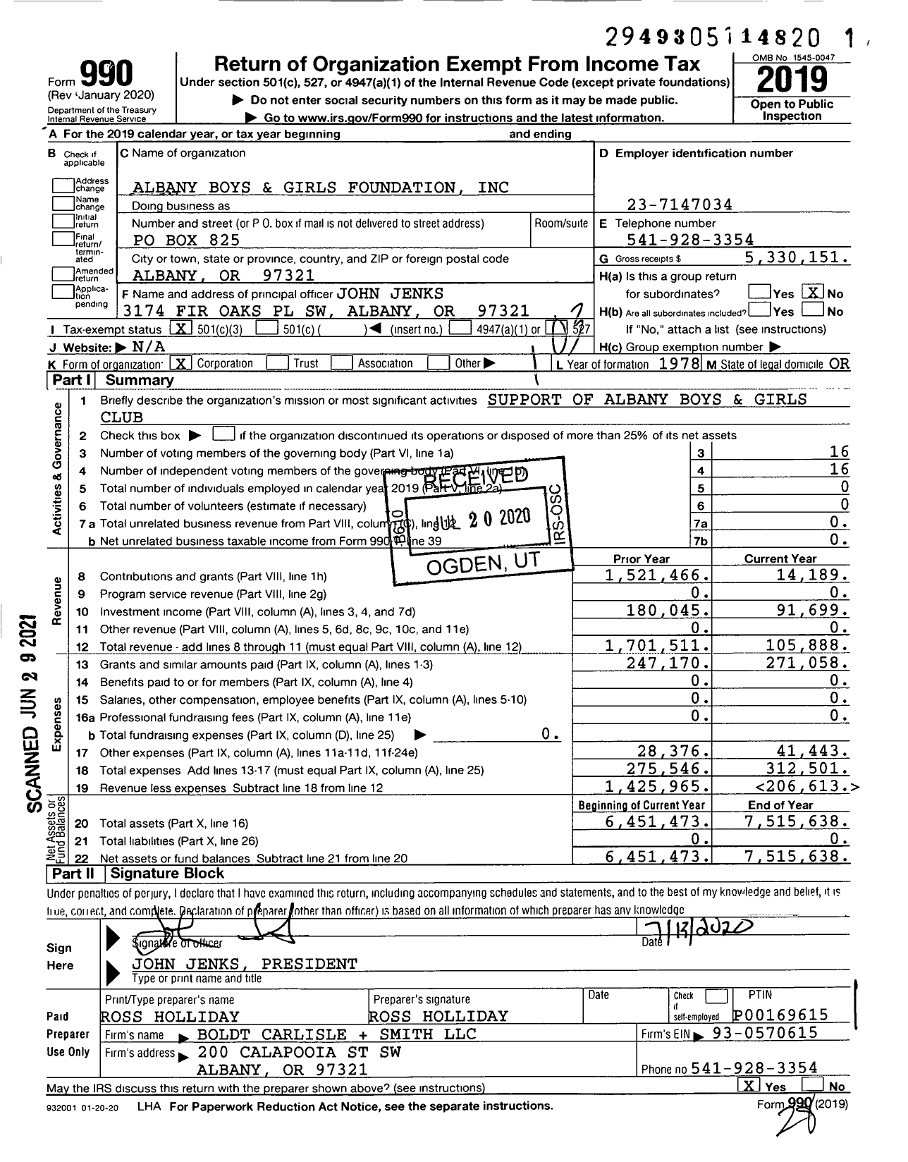 Image of first page of 2019 Form 990 for Albany Boys and Girls Foundation