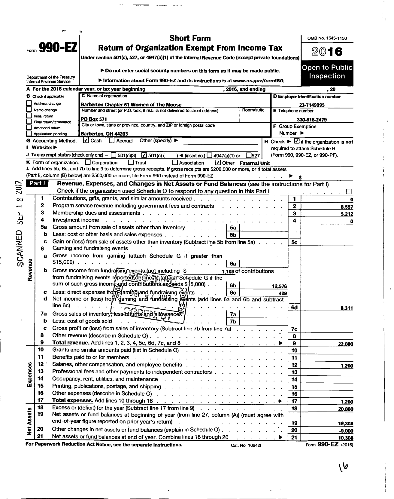 Image of first page of 2016 Form 990EO for Loyal Order of Moose - 61