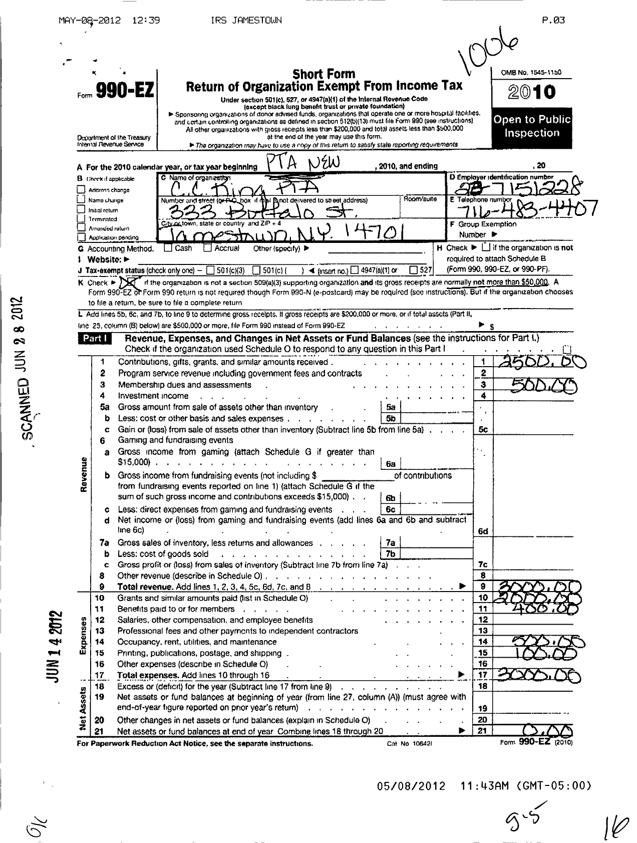 Image of first page of 2009 Form 990EO for New York State PTA - 16-129 C C Ring PTA