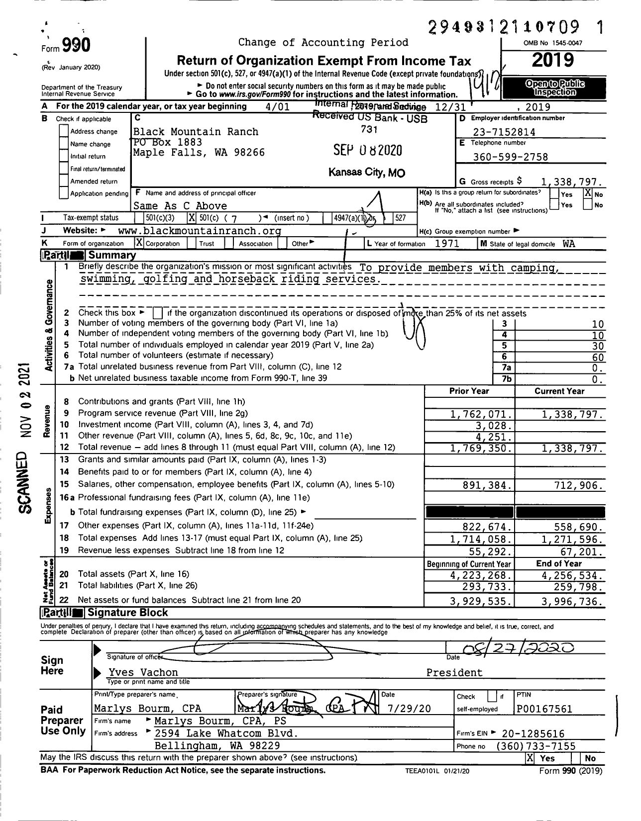 Image of first page of 2019 Form 990O for Black Mountain Ranch