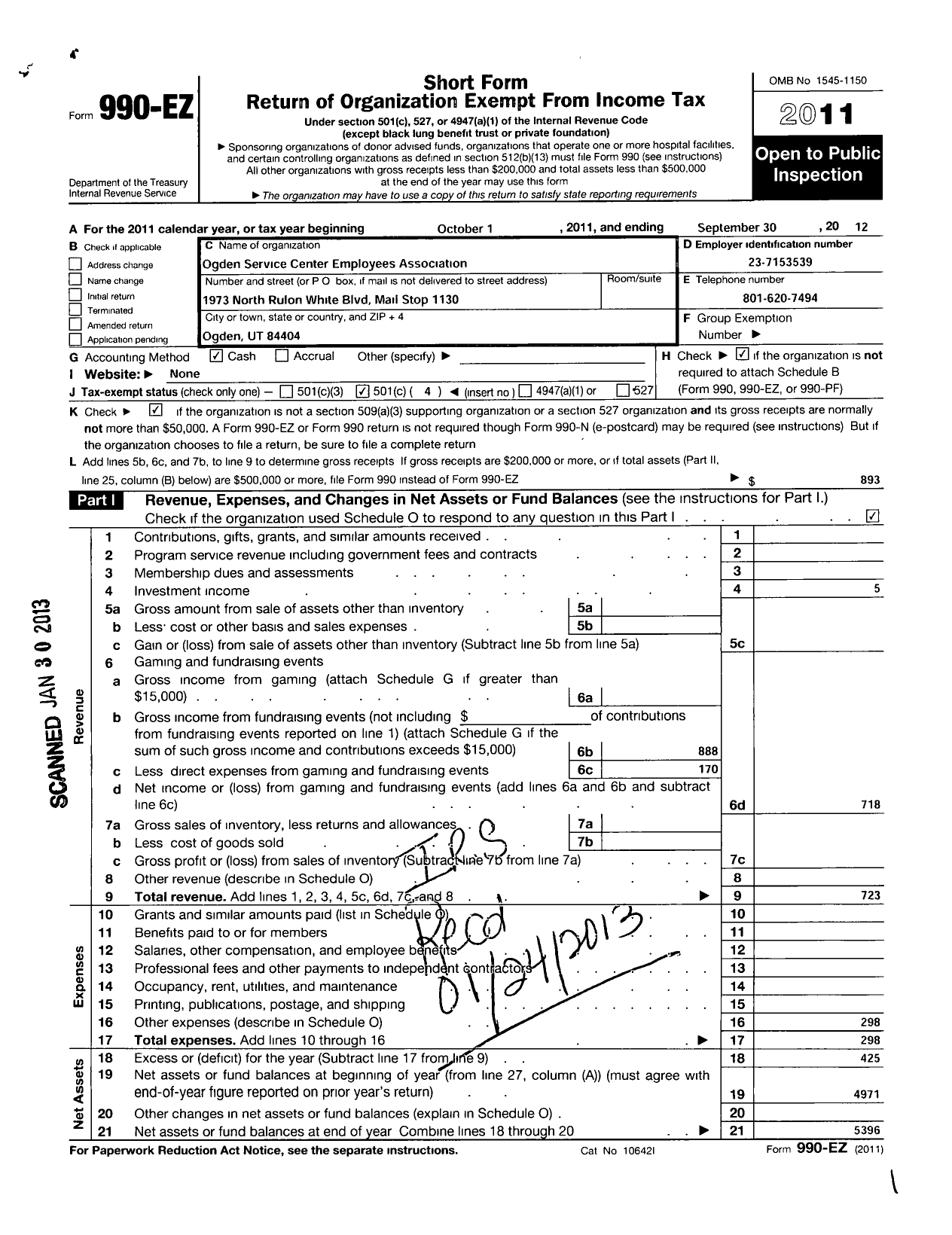 Image of first page of 2011 Form 990EO for Ogden Service Center Employees Association