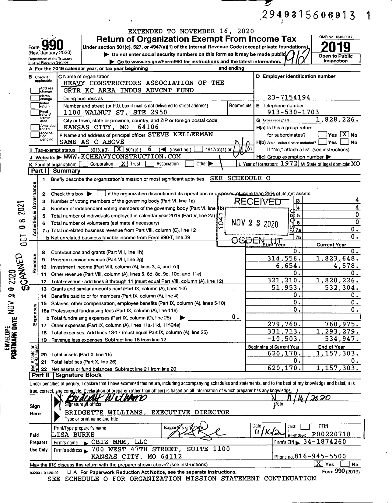 Image of first page of 2019 Form 990O for Heavy Constructors Association of The grtr kc area indus advcmt fund (HCA)