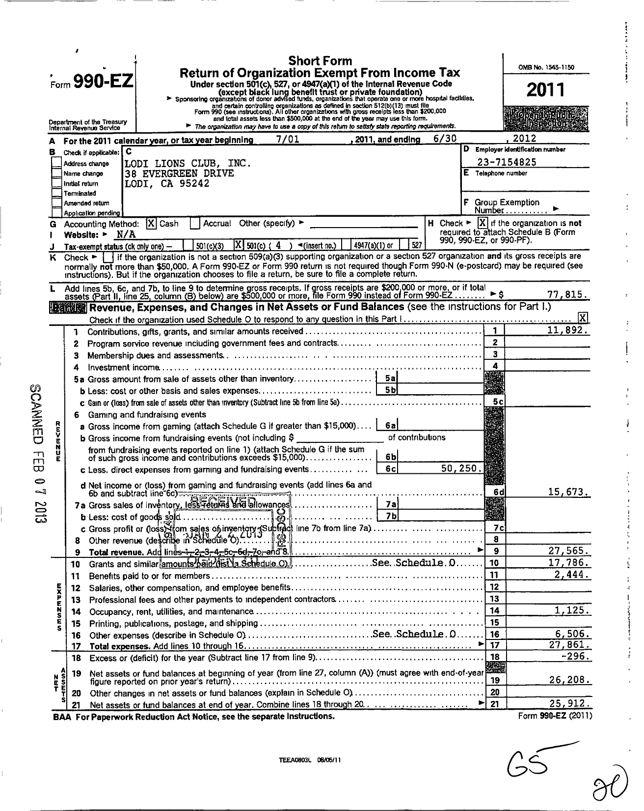 Image of first page of 2011 Form 990EO for Lions Clubs - 2268 Lodi