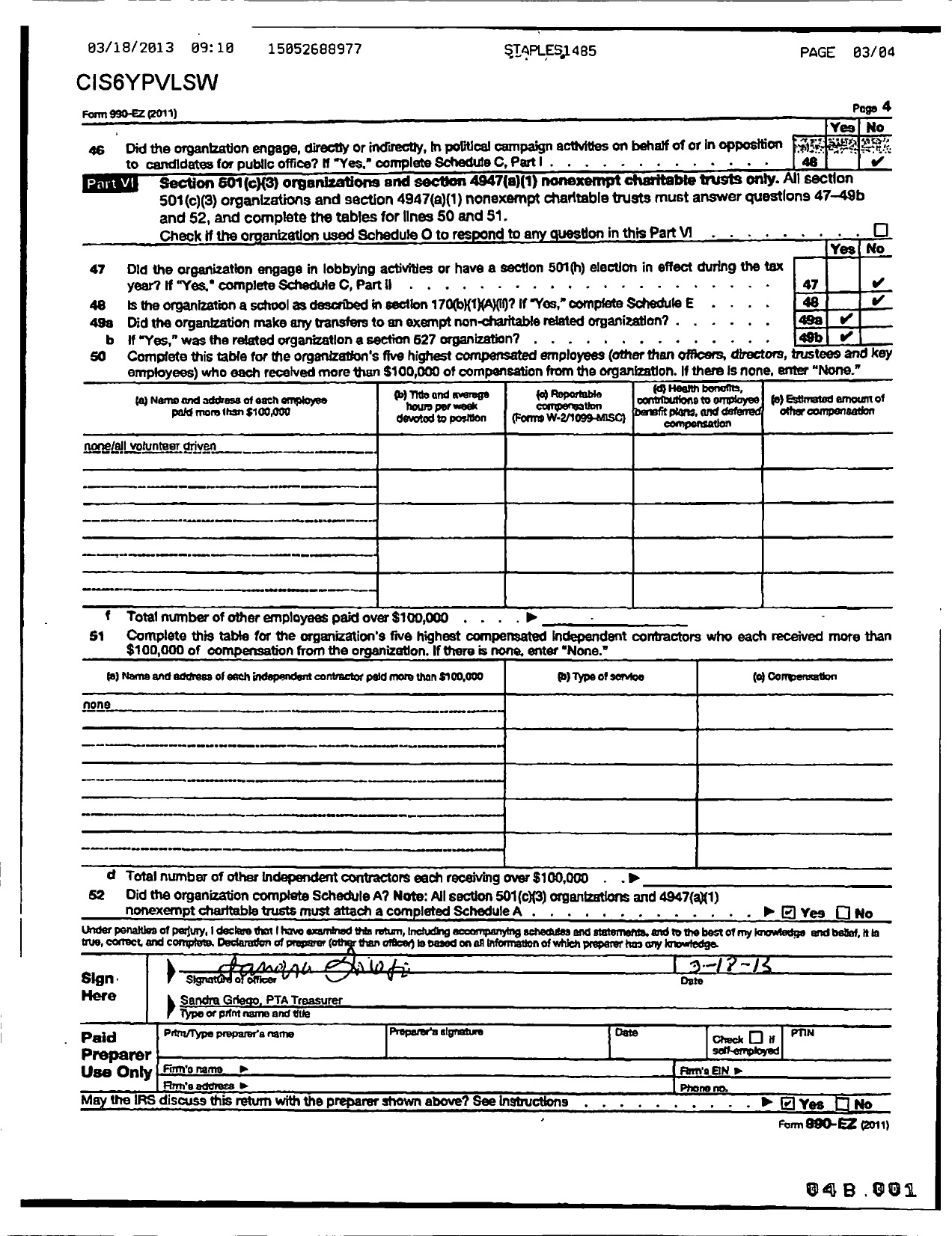 Image of first page of 2011 Form 990ER for PTA New Mexico Congress / Monte Vista Elementary School PTA