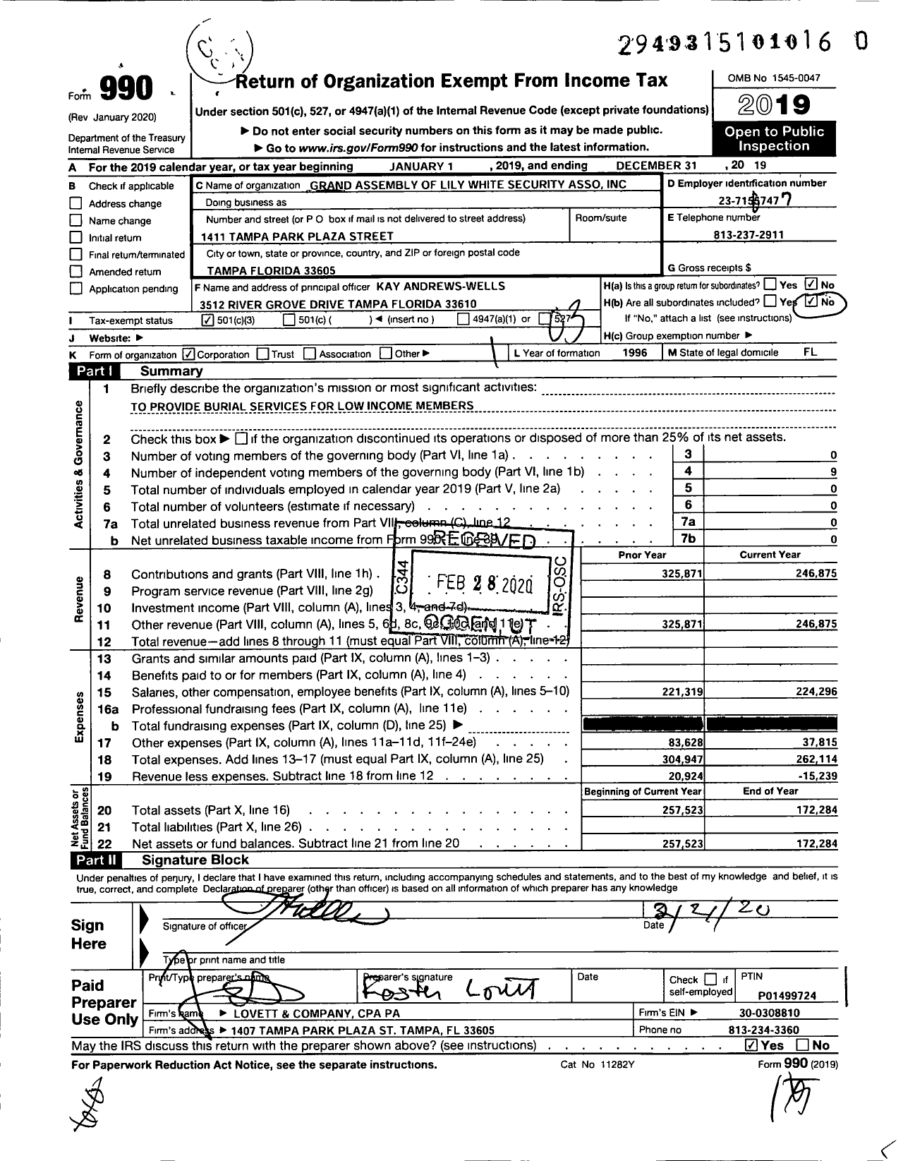 Image of first page of 2019 Form 990 for The Lily White Security Benefit Associationinc