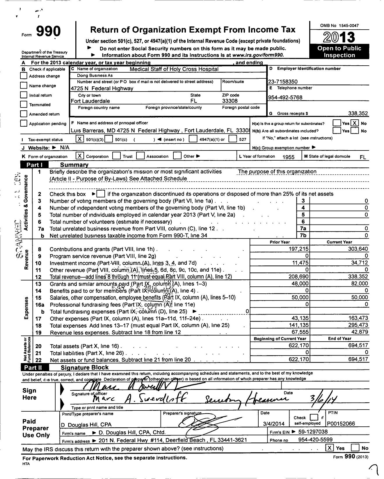 Image of first page of 2013 Form 990 for Medical Staff of Holy Cross Hospital