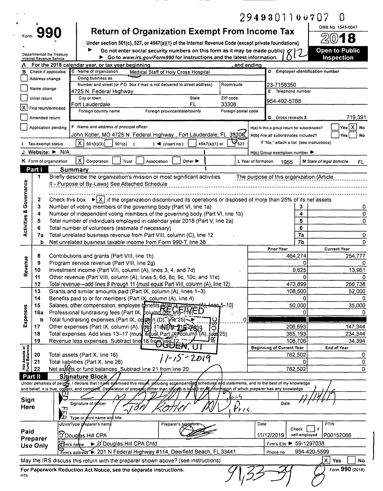 Image of first page of 2018 Form 990 for Medical Staff of Holy Cross Hospital