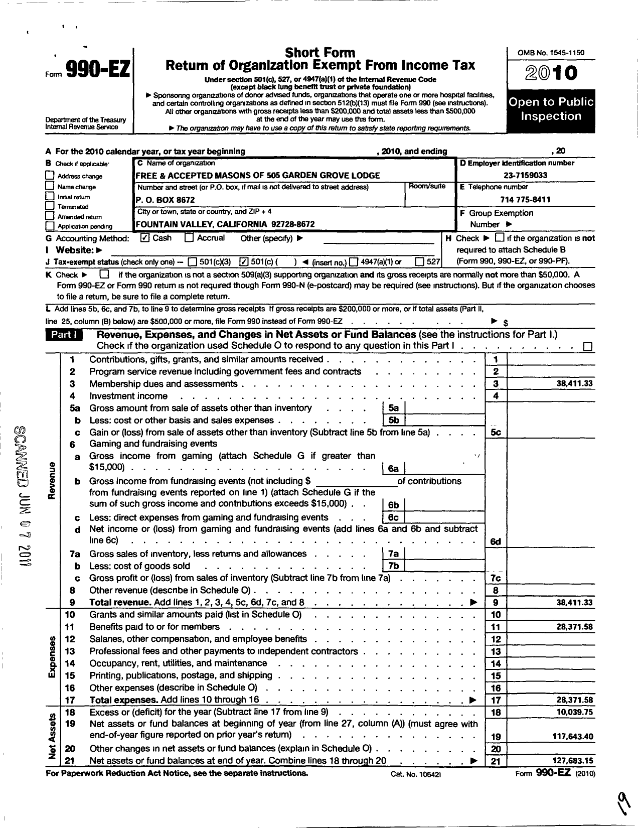 Image of first page of 2009 Form 990EO for Masons of California - 351 Garden Grove