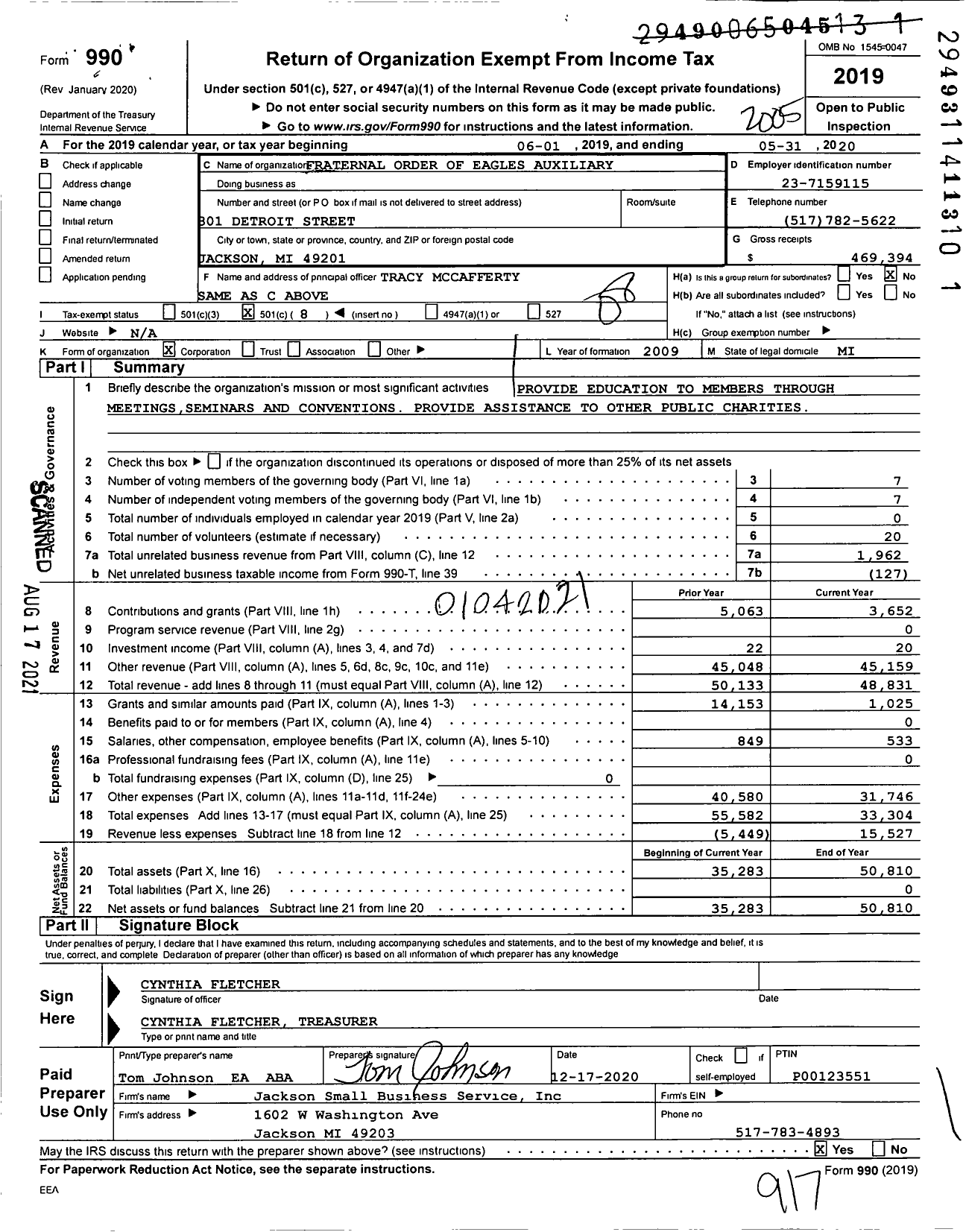 Image of first page of 2019 Form 990O for Fraternal Order of Eagles - 612 Aux