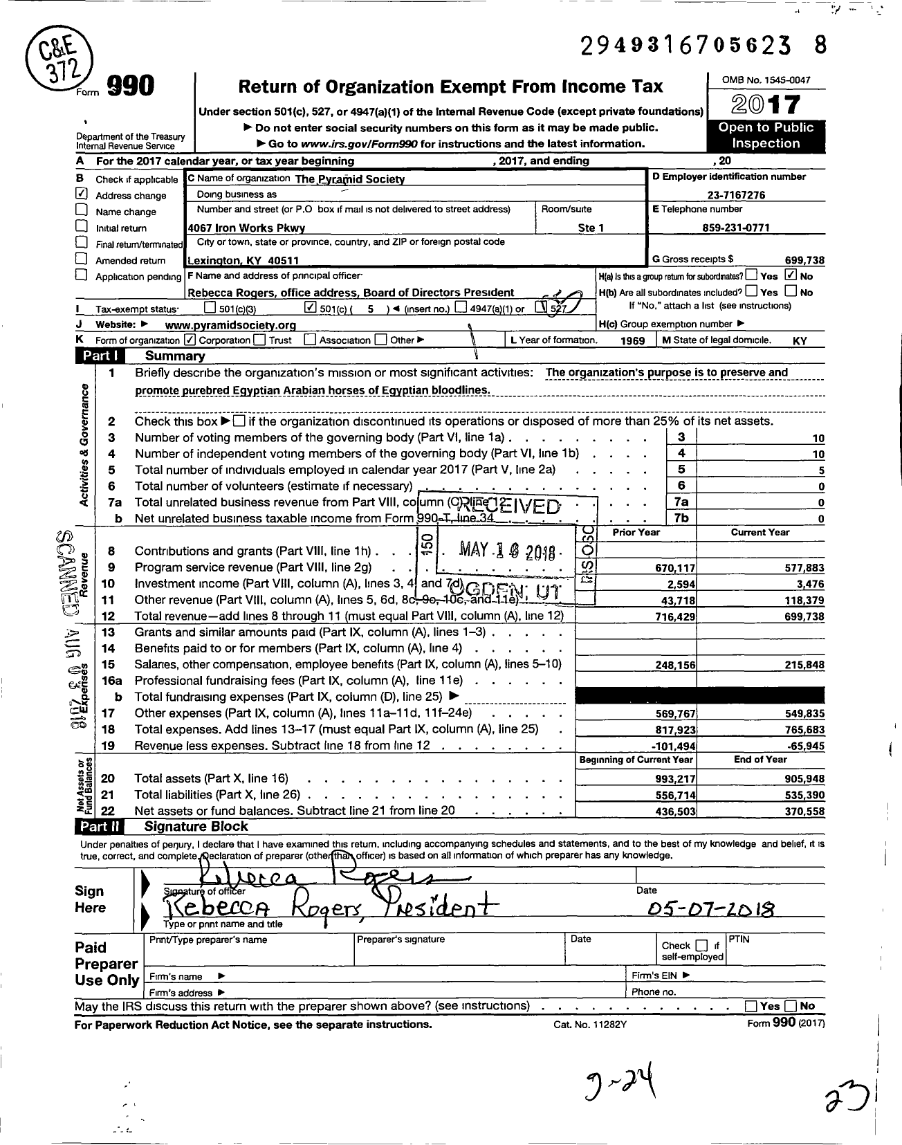 Image of first page of 2017 Form 990O for The Pyramid Society