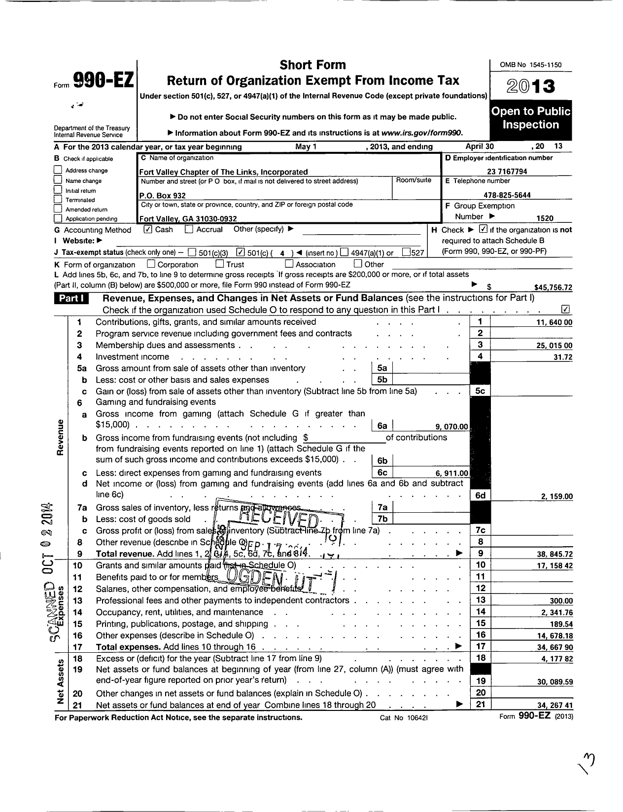 Image of first page of 2012 Form 990EO for Links / Fort Valley Chapter