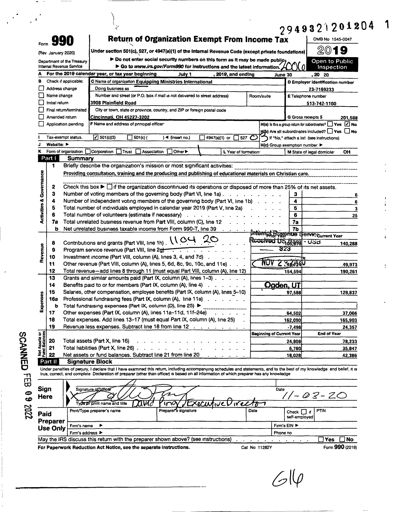 Image of first page of 2019 Form 990 for Equipping Ministries International