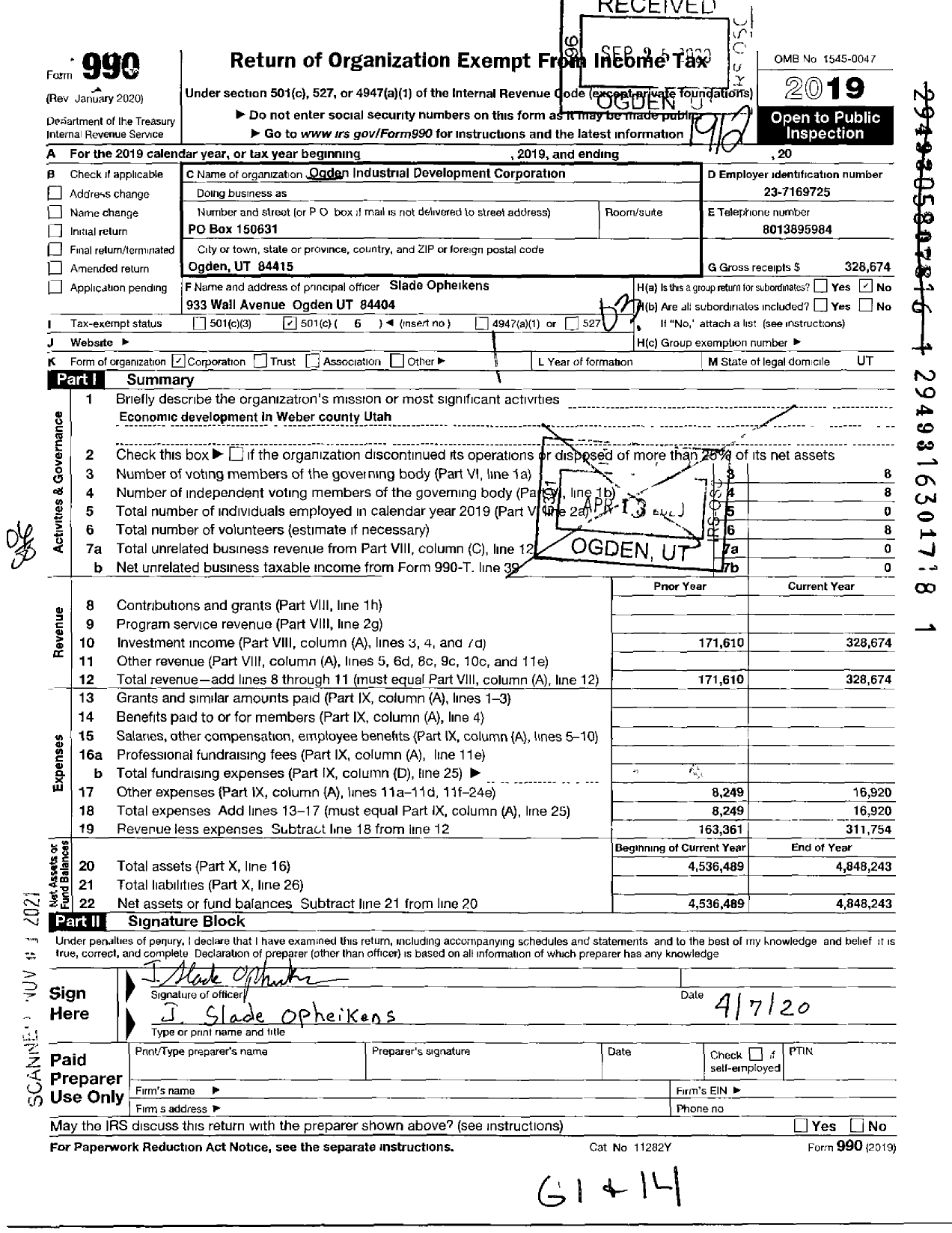 Image of first page of 2019 Form 990O for Ogden Industrial Development Corporation