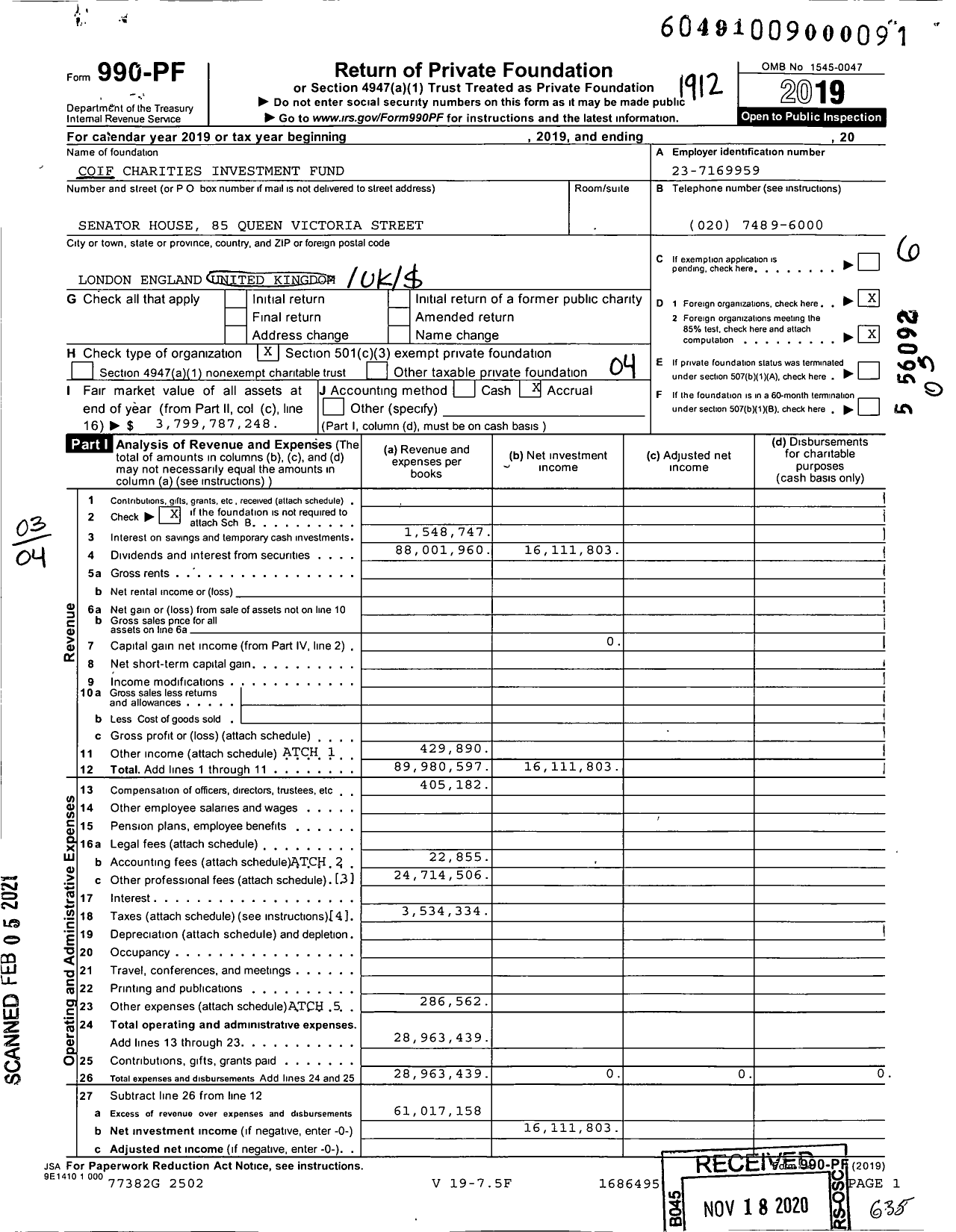 Image of first page of 2019 Form 990PF for Coif Charities Investment Fund
