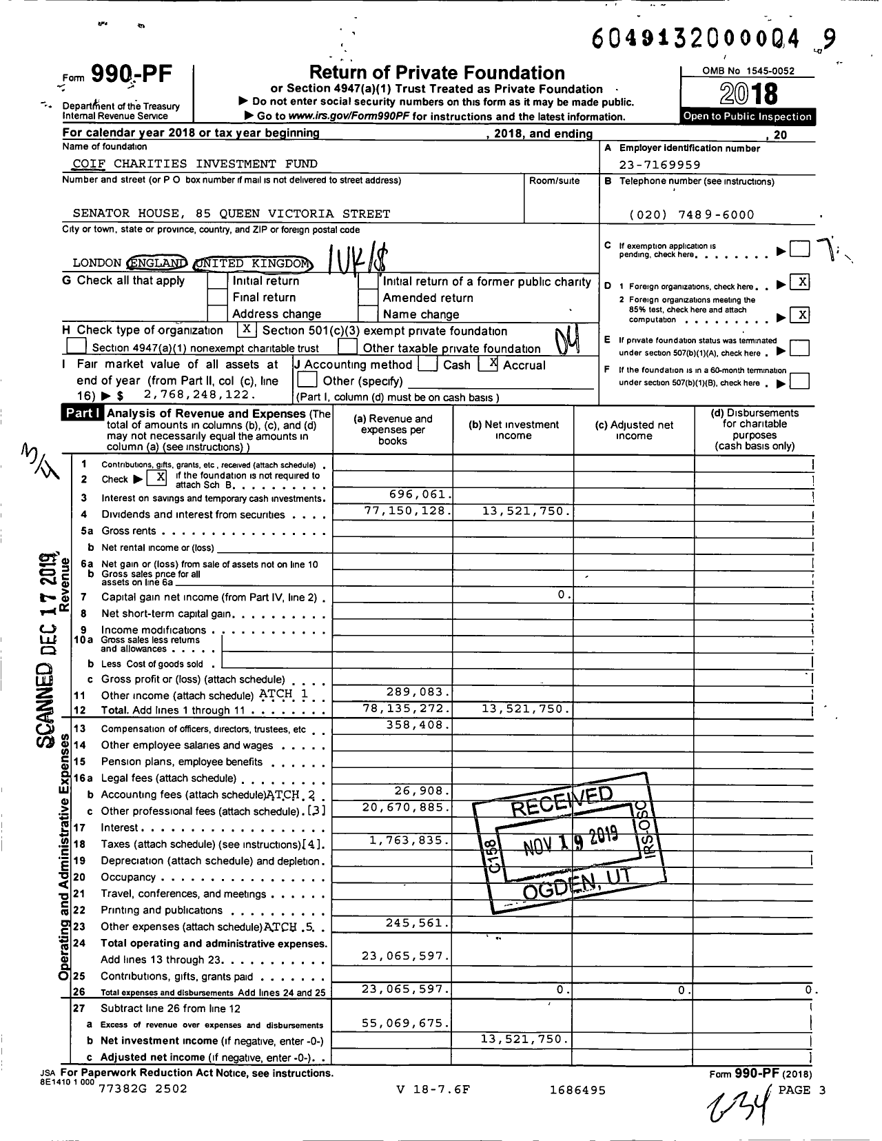 Image of first page of 2018 Form 990PF for Coif Charities Investment Fund