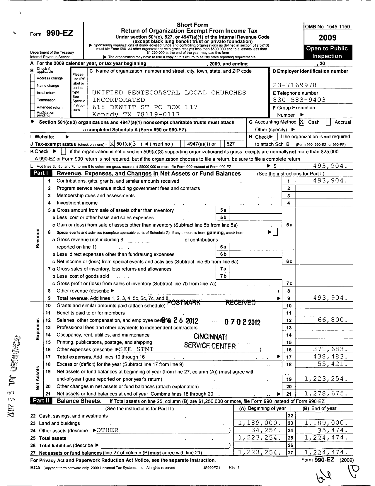 Image of first page of 2009 Form 990EZ for Unified Pentecoastal Local Churches Incorporated