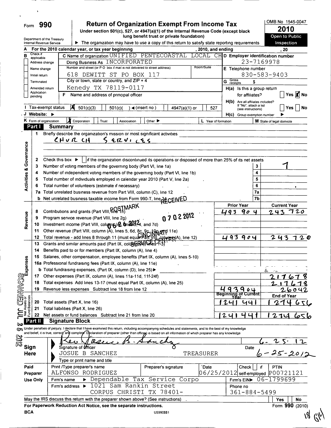 Image of first page of 2010 Form 990 for Unified Pentecoastal Local Churches Incorporated