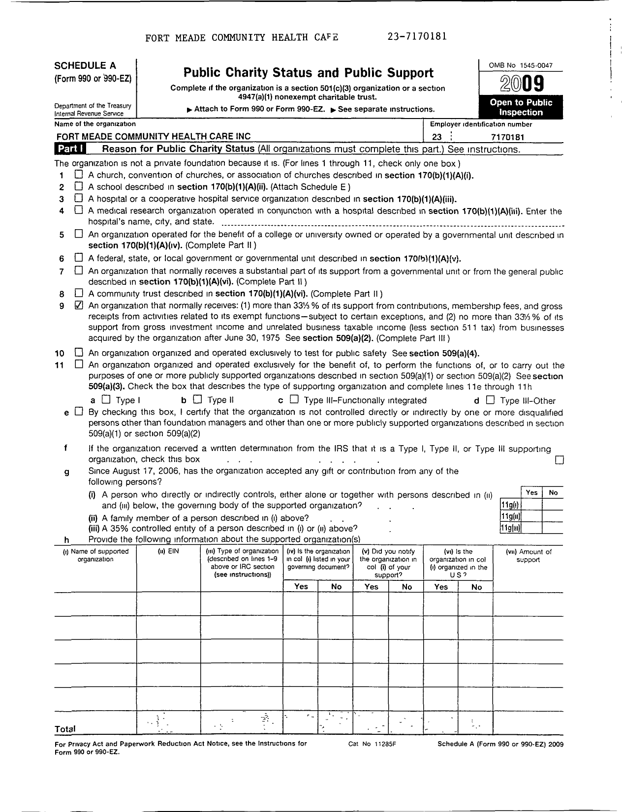 Image of first page of 2009 Form 990ER for Fort Meade Community Health Care