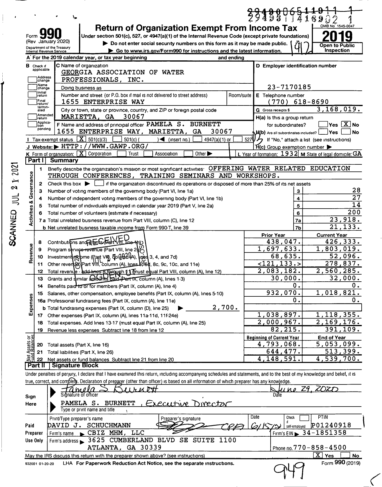 Image of first page of 2019 Form 990 for Georgia Association of Water Professionals