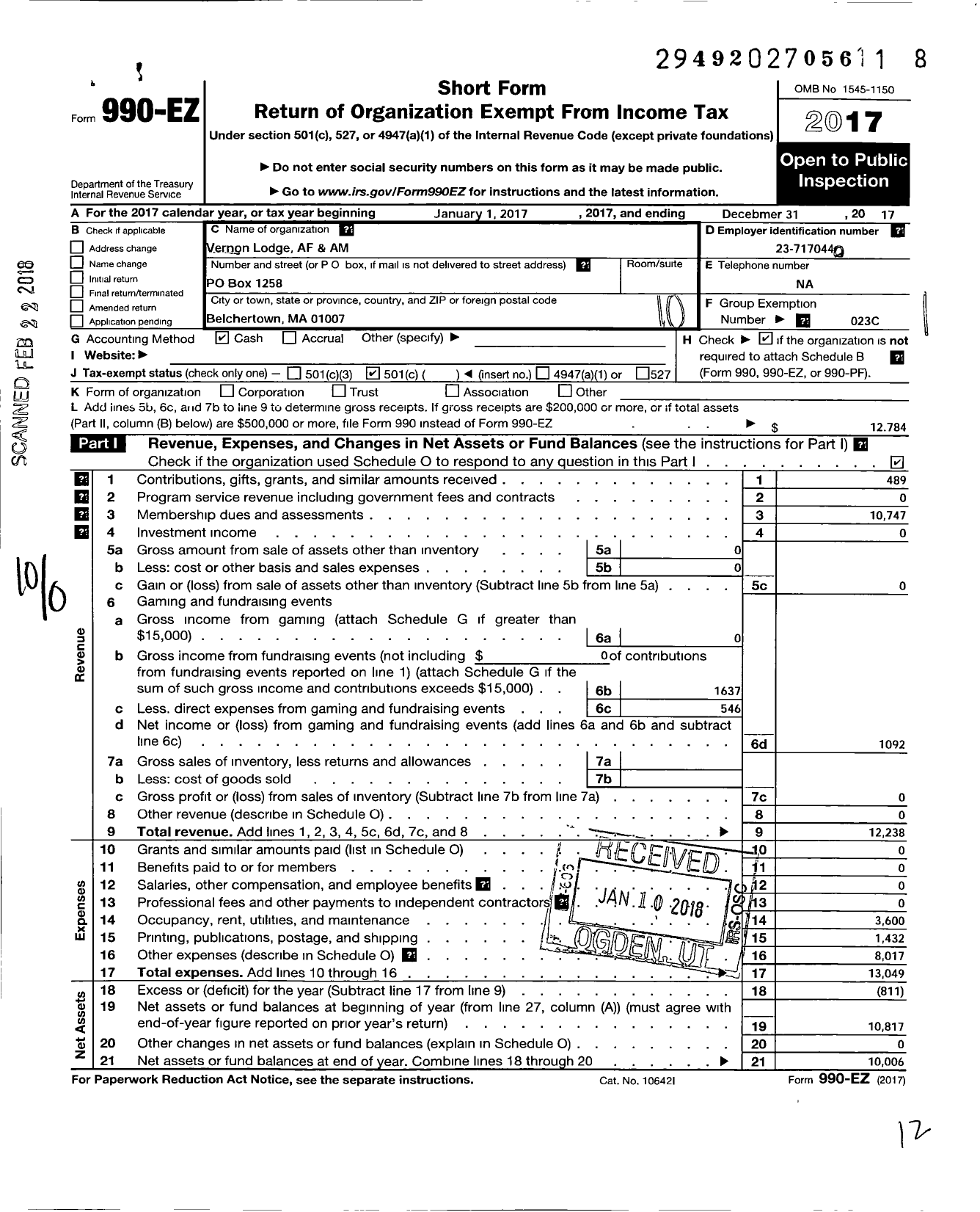 Image of first page of 2017 Form 990EO for Massachusetts Freemasons - Masonic Lodge Building Association