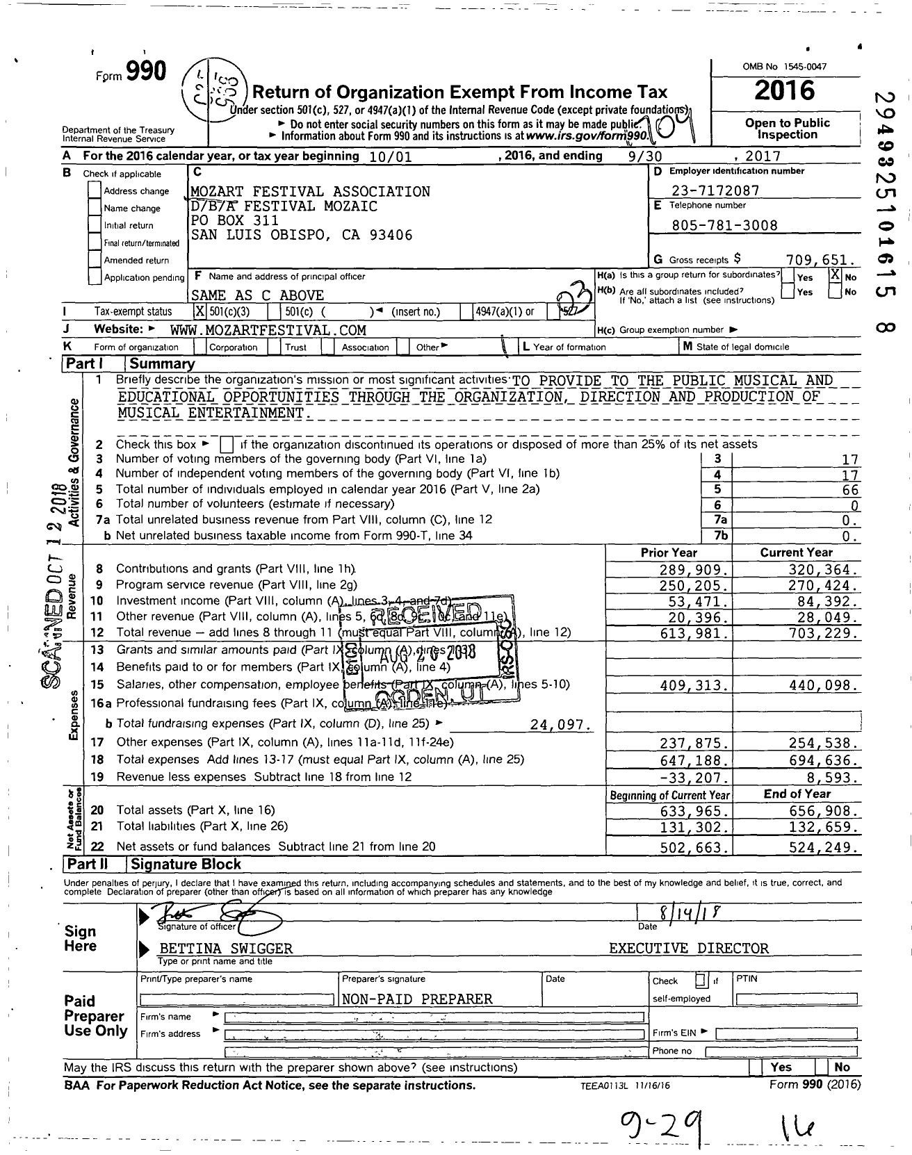 Image of first page of 2016 Form 990 for Festival Mozaic