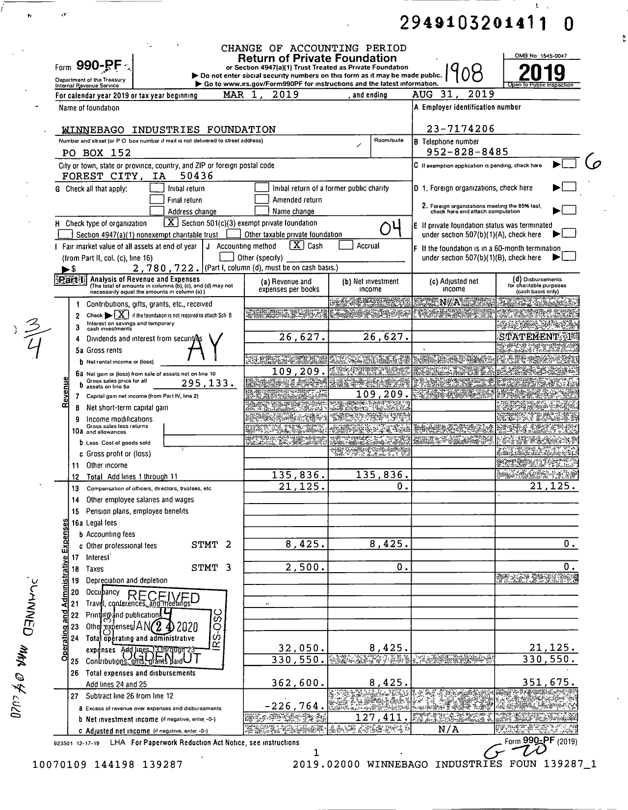 Image of first page of 2018 Form 990PR for Winnebago Industries Foundation