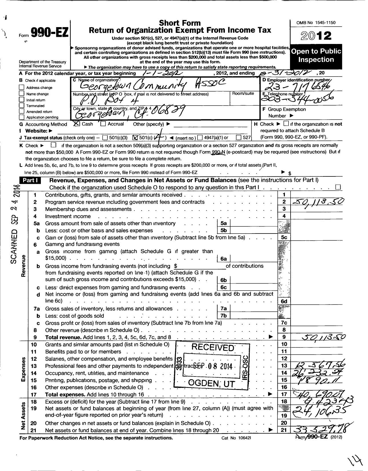 Image of first page of 2012 Form 990EO for Georgetown Community Association