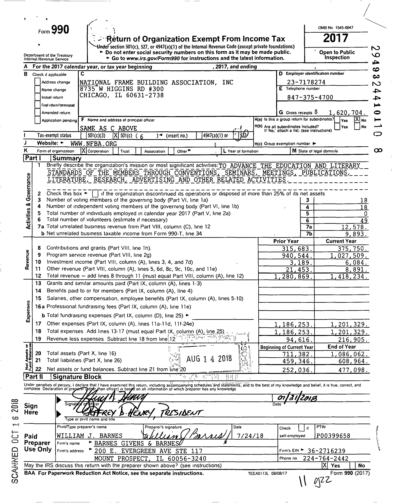Image of first page of 2017 Form 990O for National Frame Building Association (NFBA)