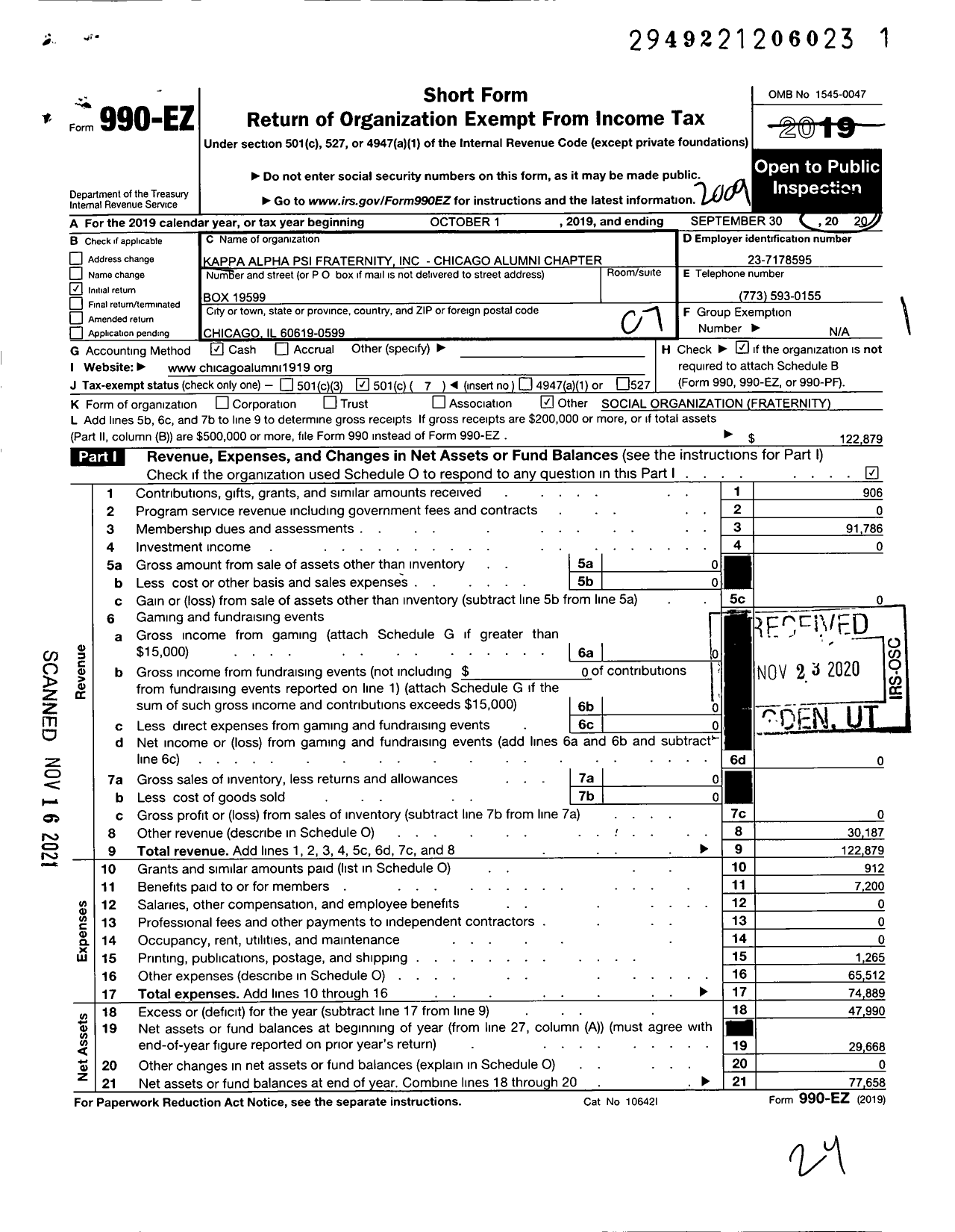 Image of first page of 2019 Form 990EO for KAPPA ALPHA PSI FRATERNITY Chicago Alumni Chapter