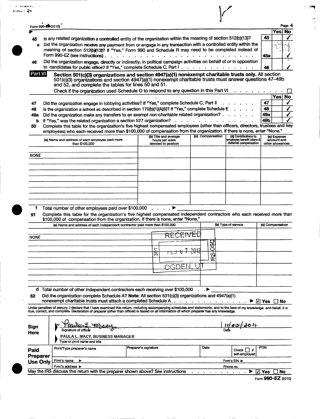 Image of first page of 2010 Form 990ER for Missouri Academy of Science