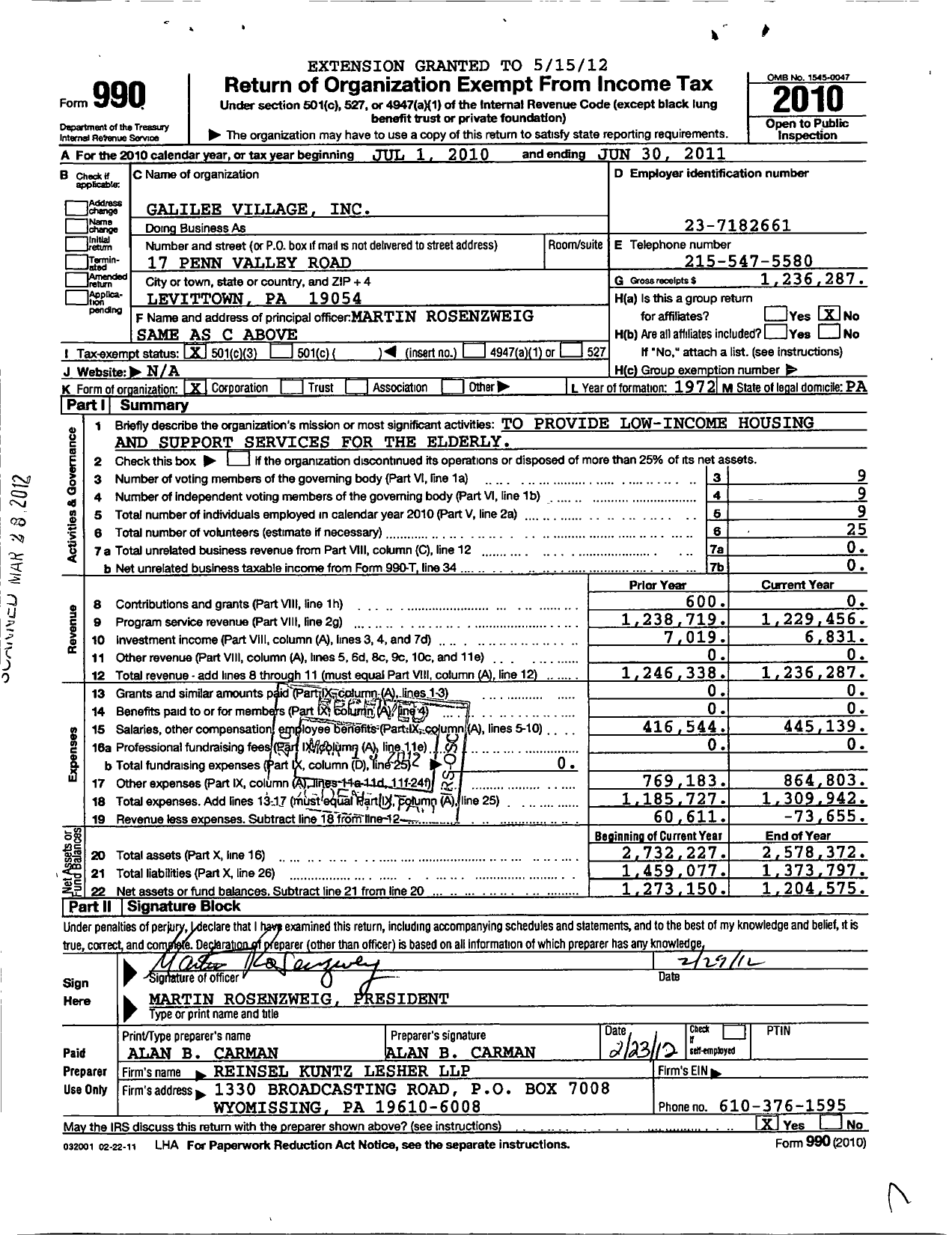 Image of first page of 2010 Form 990 for Galilee Village