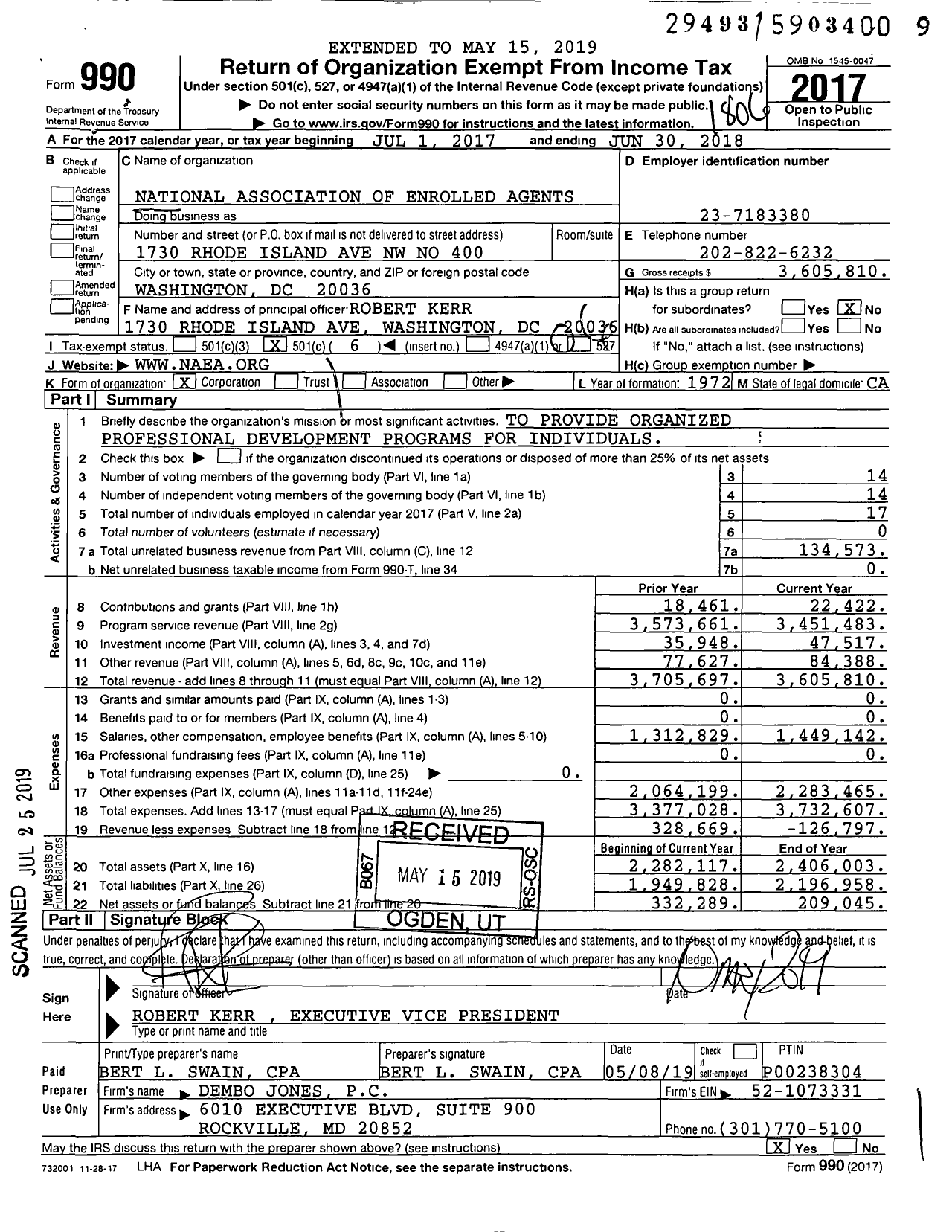Image of first page of 2017 Form 990O for National Association of Enrolled Agents (NAEA)