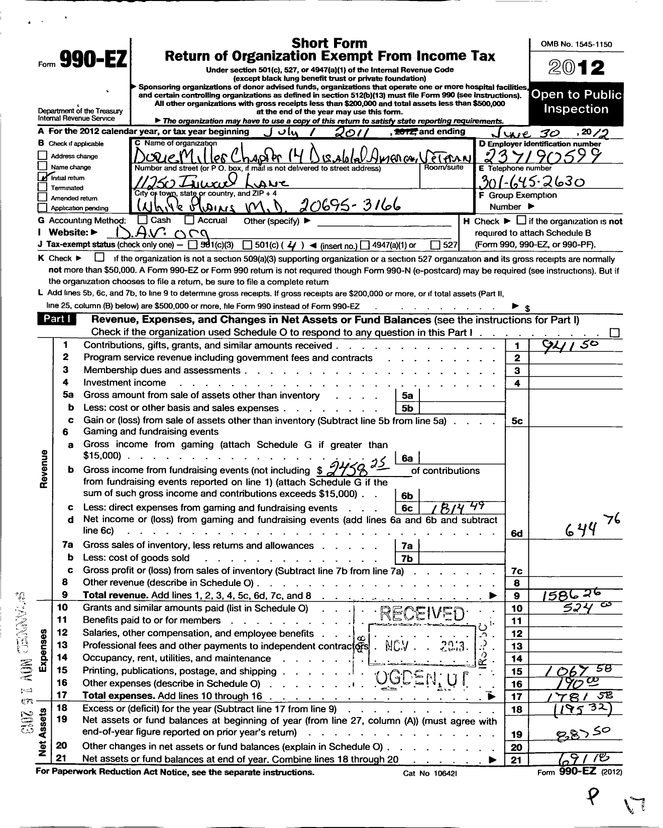 Image of first page of 2011 Form 990EO for Disabled American Veterans - 14 Dorie Miller