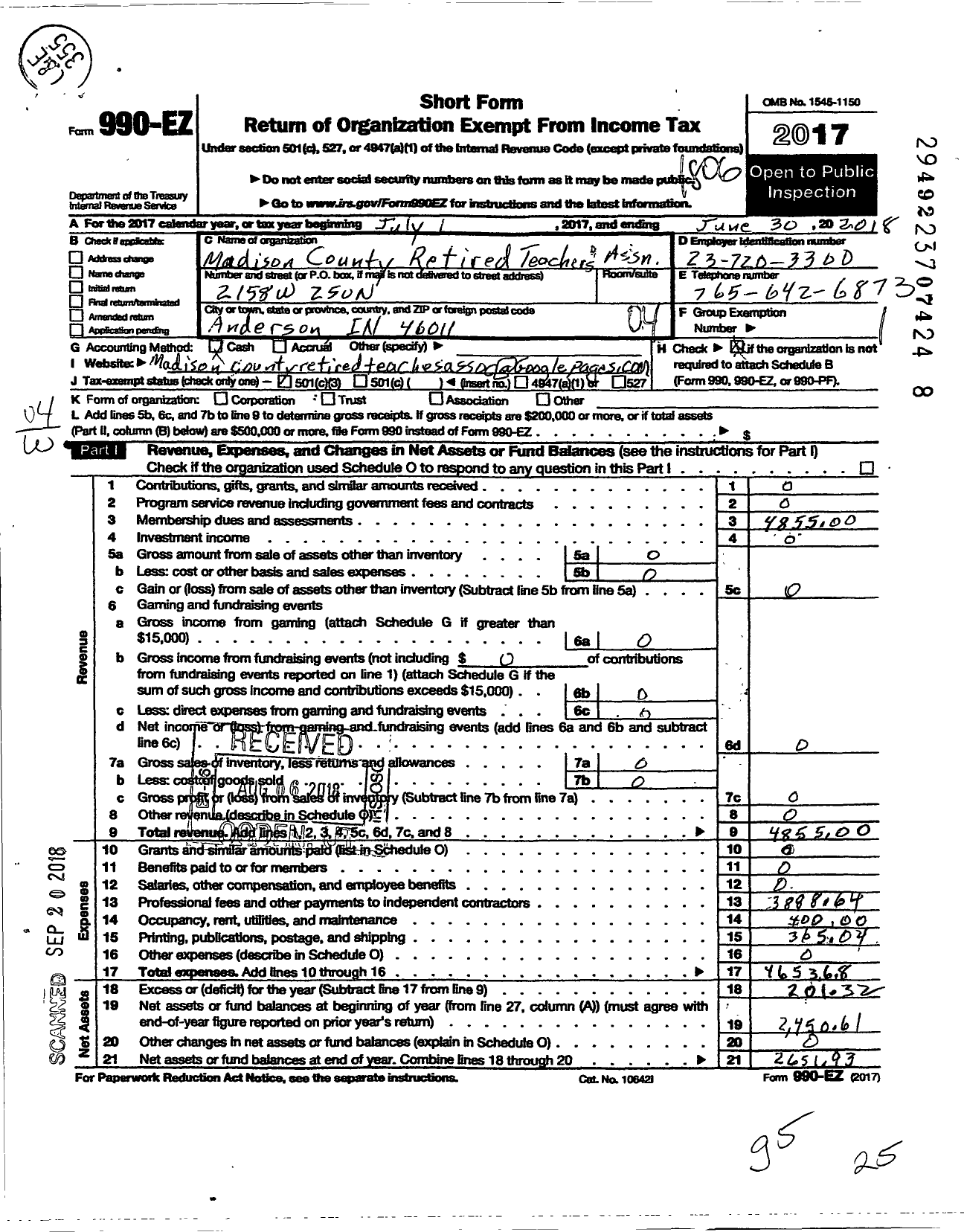 Image of first page of 2017 Form 990EO for Madison County Retired Teachers Association