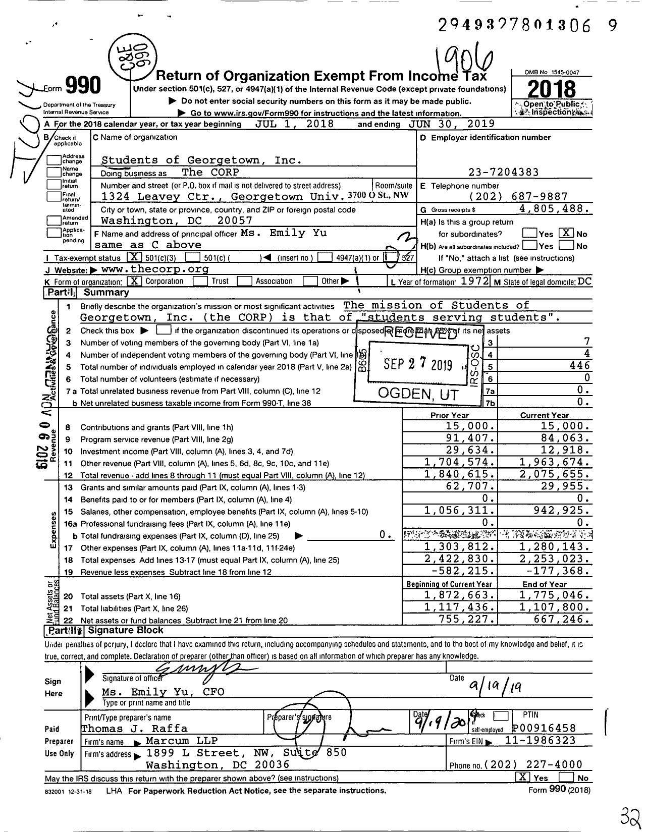 Image of first page of 2018 Form 990 for The CORP