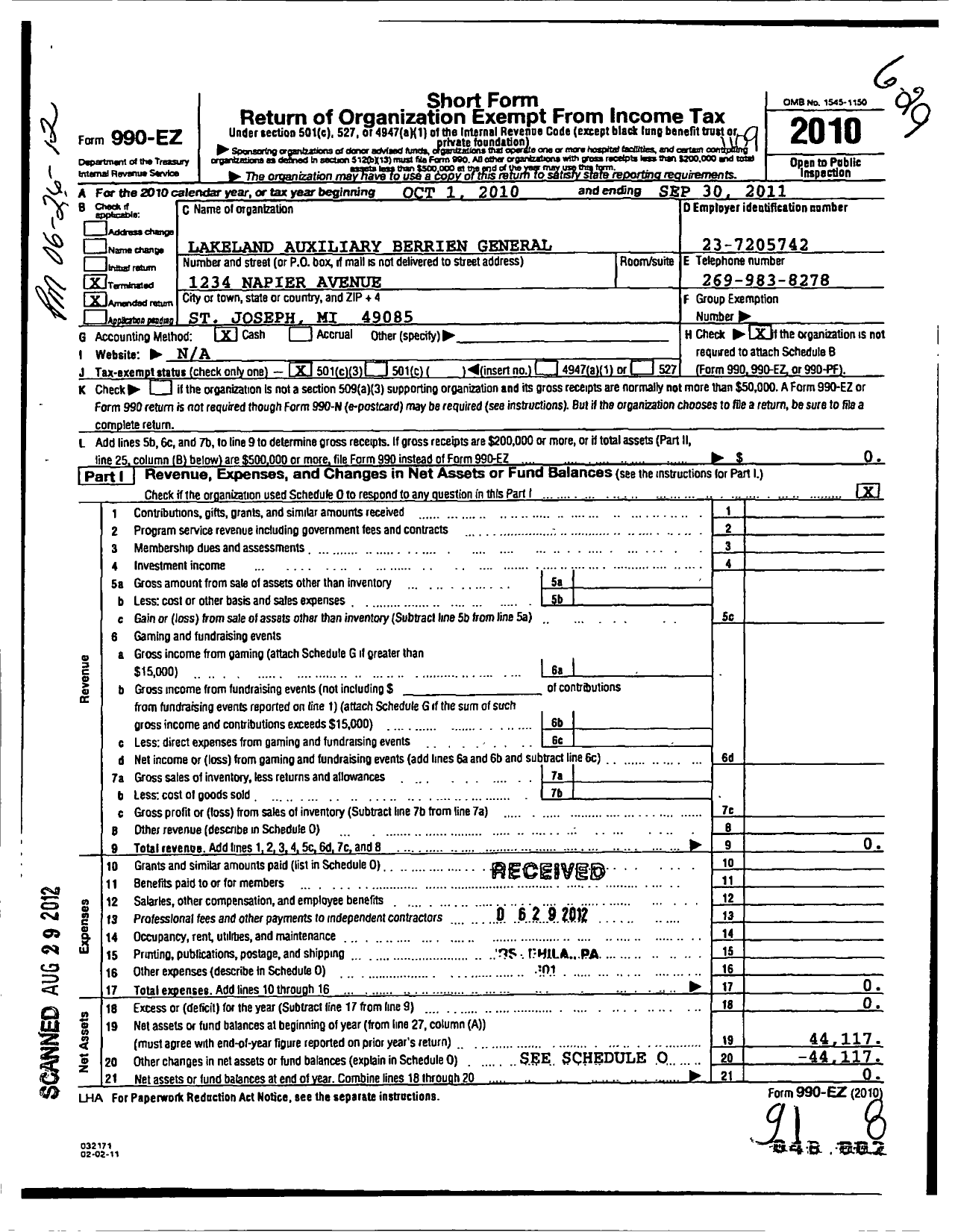 Image of first page of 2010 Form 990EZ for Berrien General Hospital Auxiliary