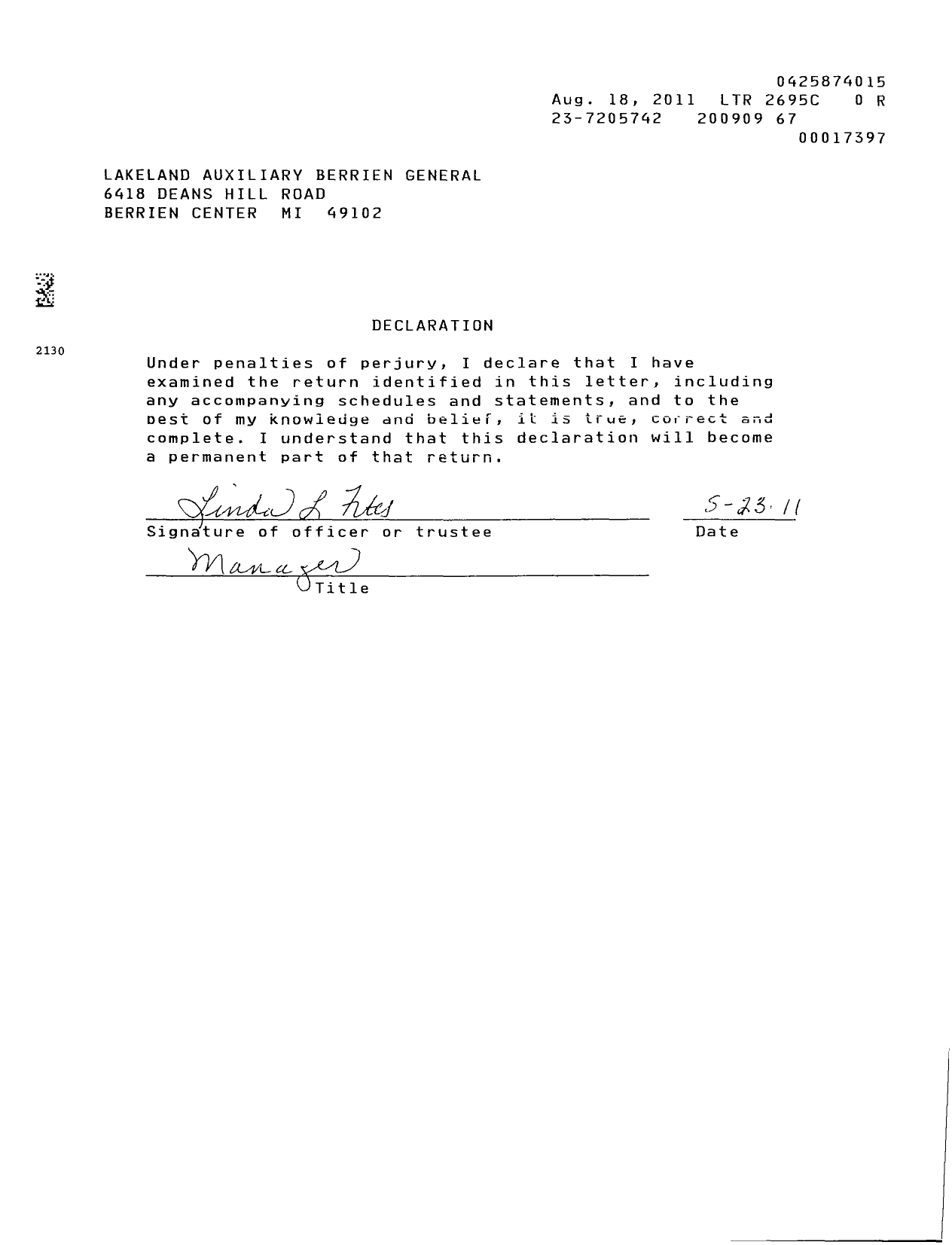 Image of first page of 2008 Form 990ER for Berrien General Hospital Auxiliary