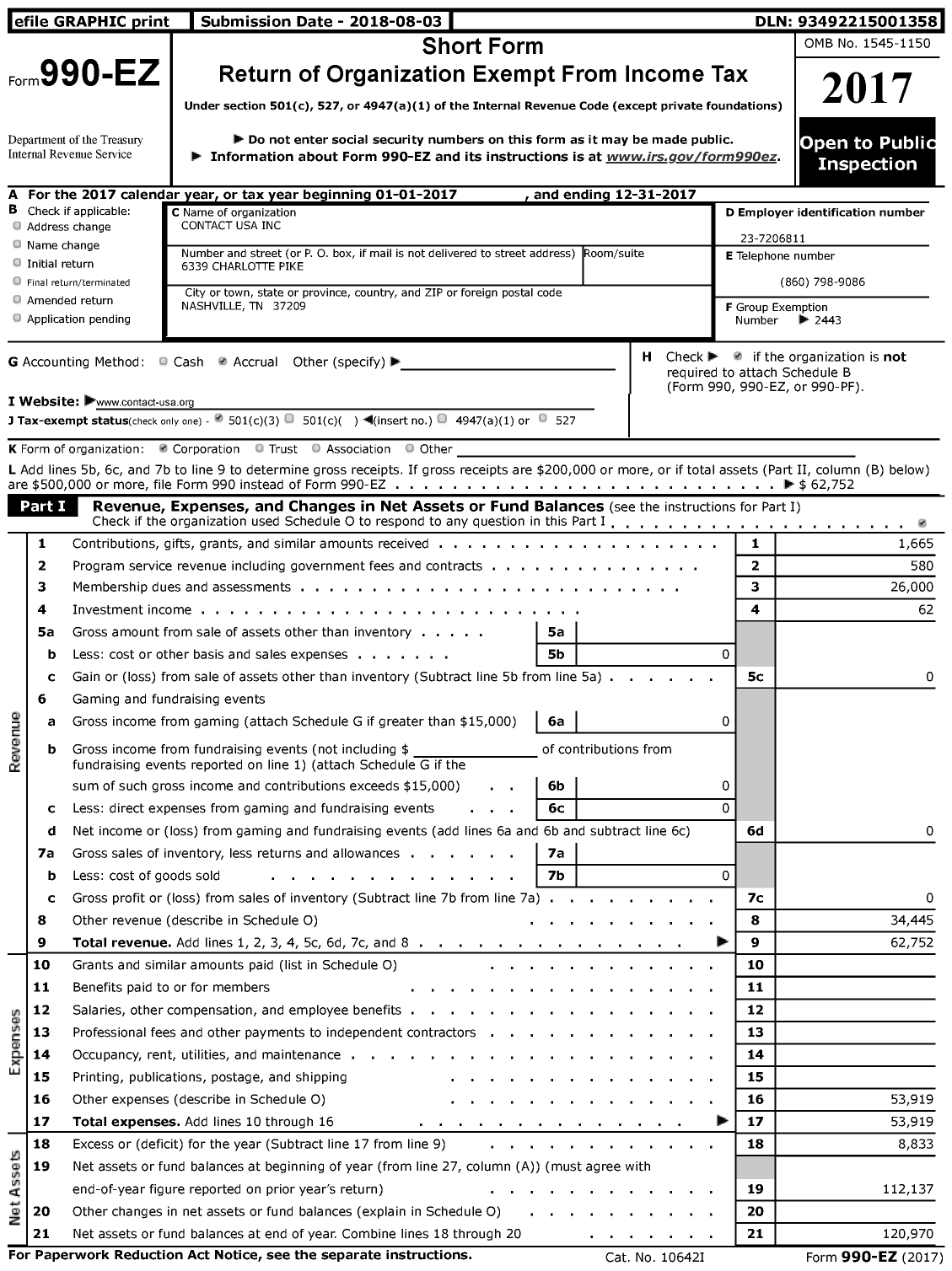 Image of first page of 2017 Form 990EZ for International Council for Helplines