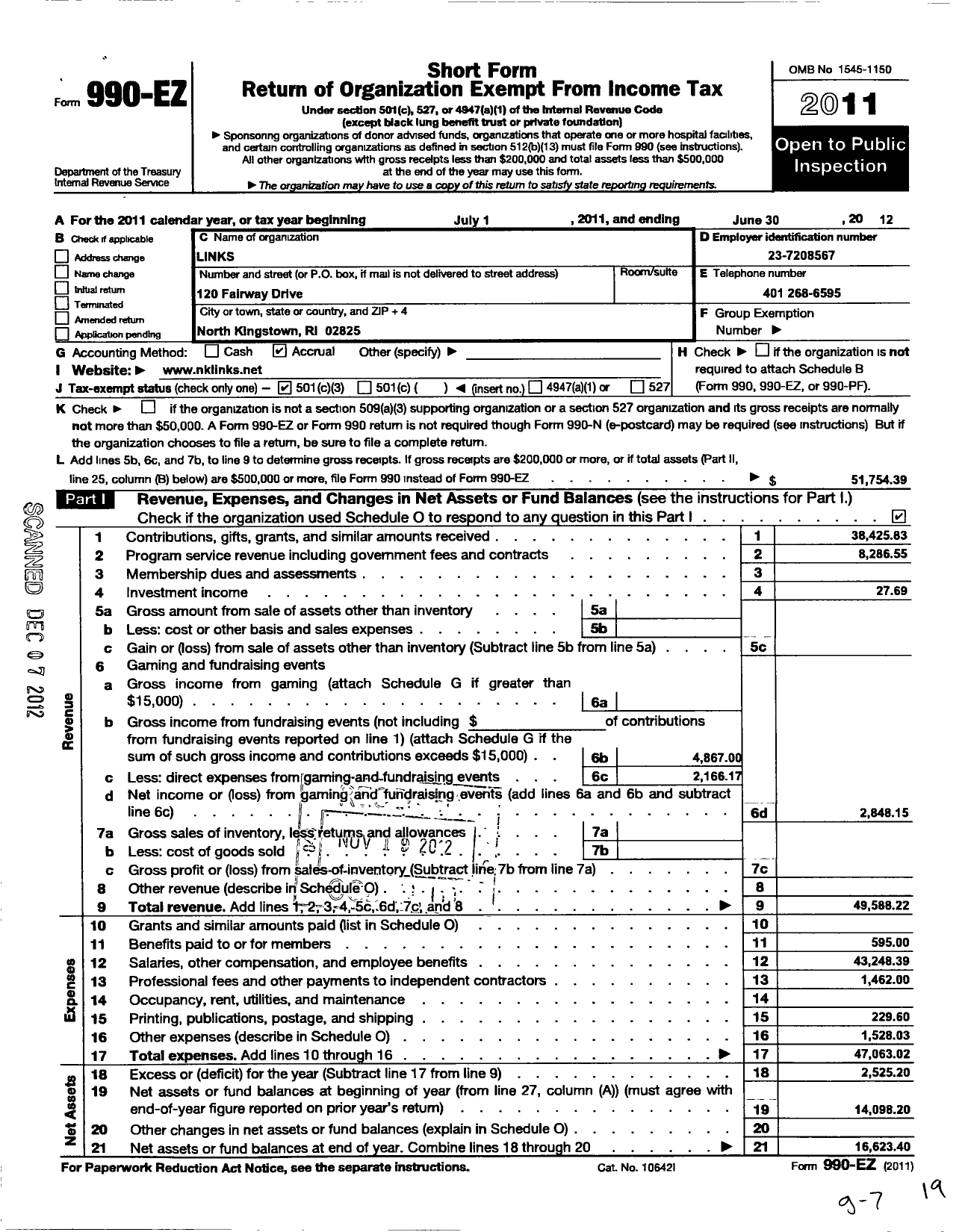 Image of first page of 2011 Form 990EZ for Links