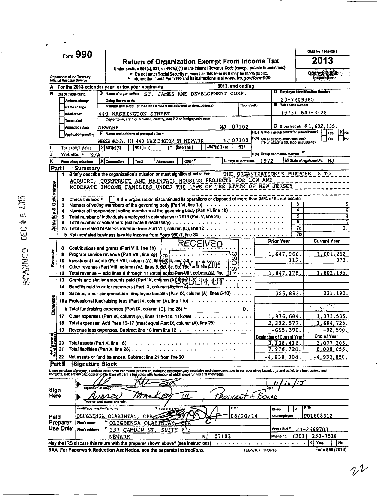 Image of first page of 2013 Form 990 for St. James Ame Development Corporation