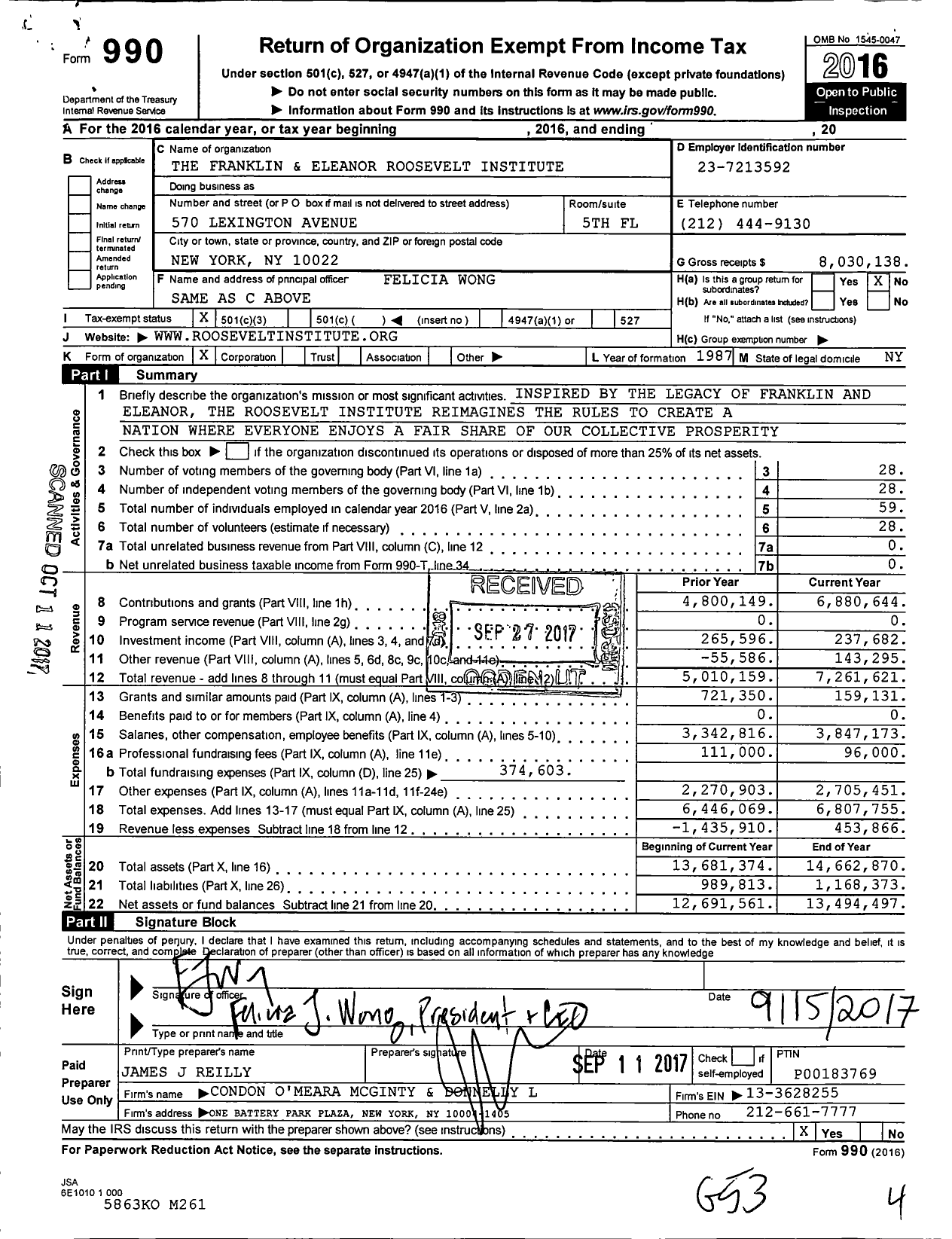 Image of first page of 2016 Form 990 for The Roosevelt Institute